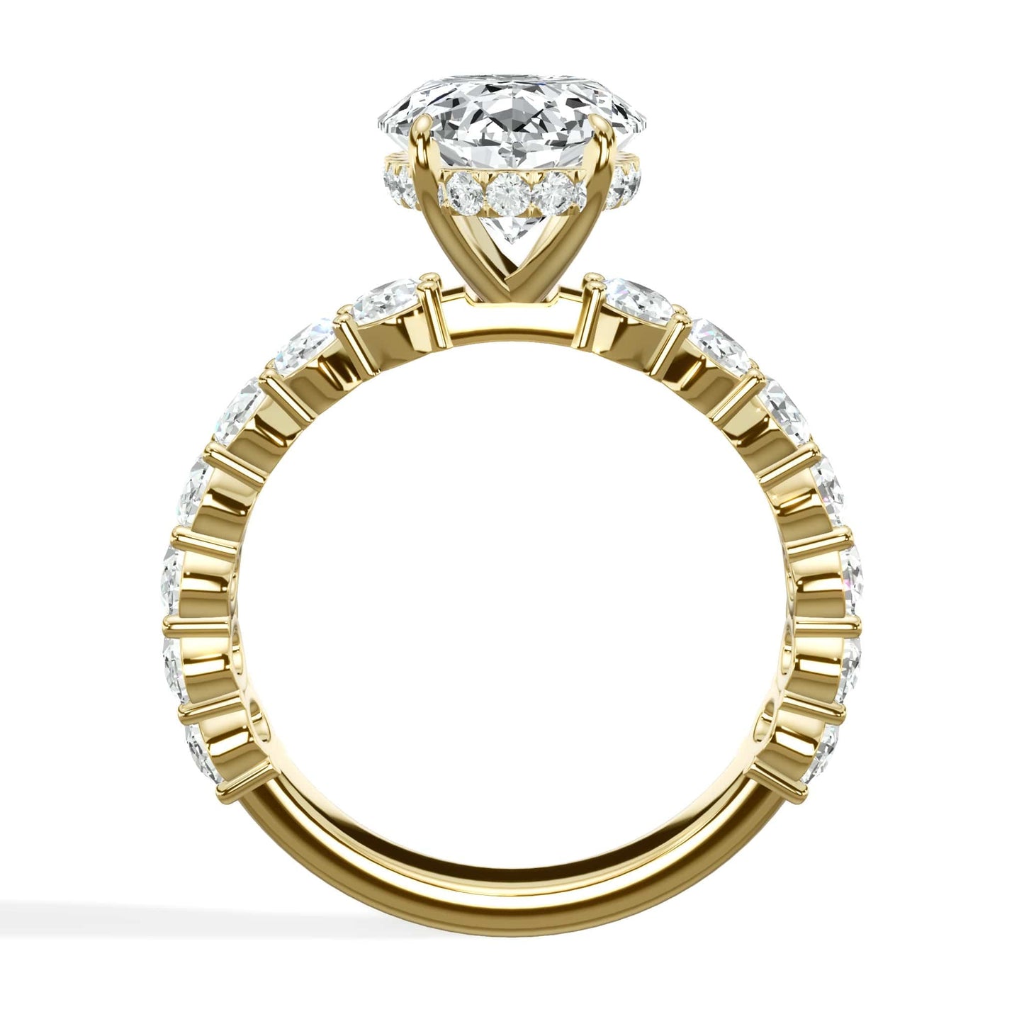5 Carat Lab Grown Oval Cut with Oval Side Stones Hidden Halo Diamond Engagement Ring In Yellow Gold