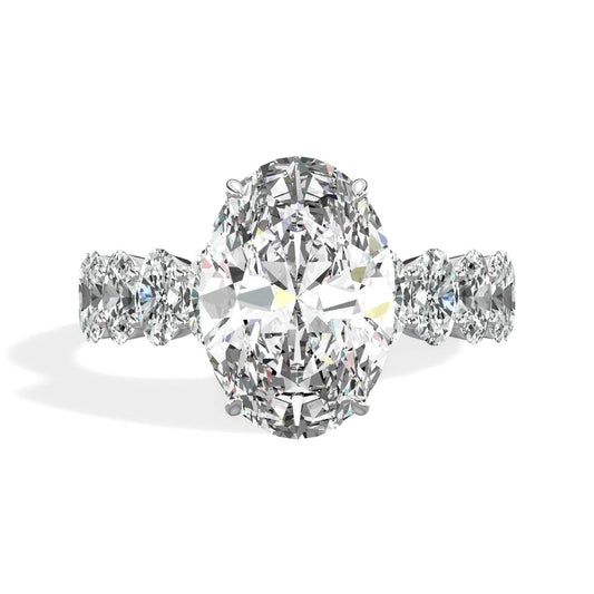 5.07 Carats Lab Grown Oval Cut with Oval Side Stones Hidden Halo Diamond Engagement Ring In White Gold