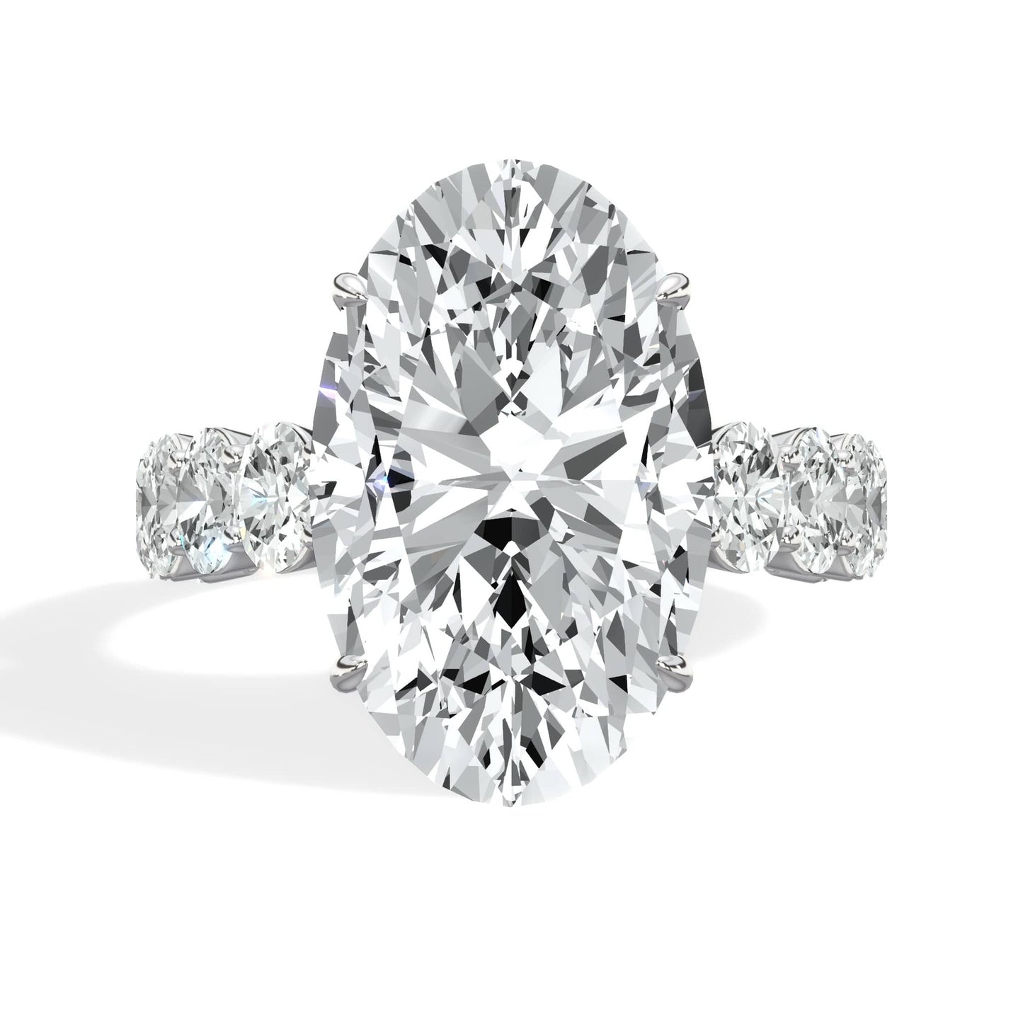 7 Carats Lab Grown Oval Cut with Oval Side Stones Hidden Halo Diamond Engagement Ring In White Gold