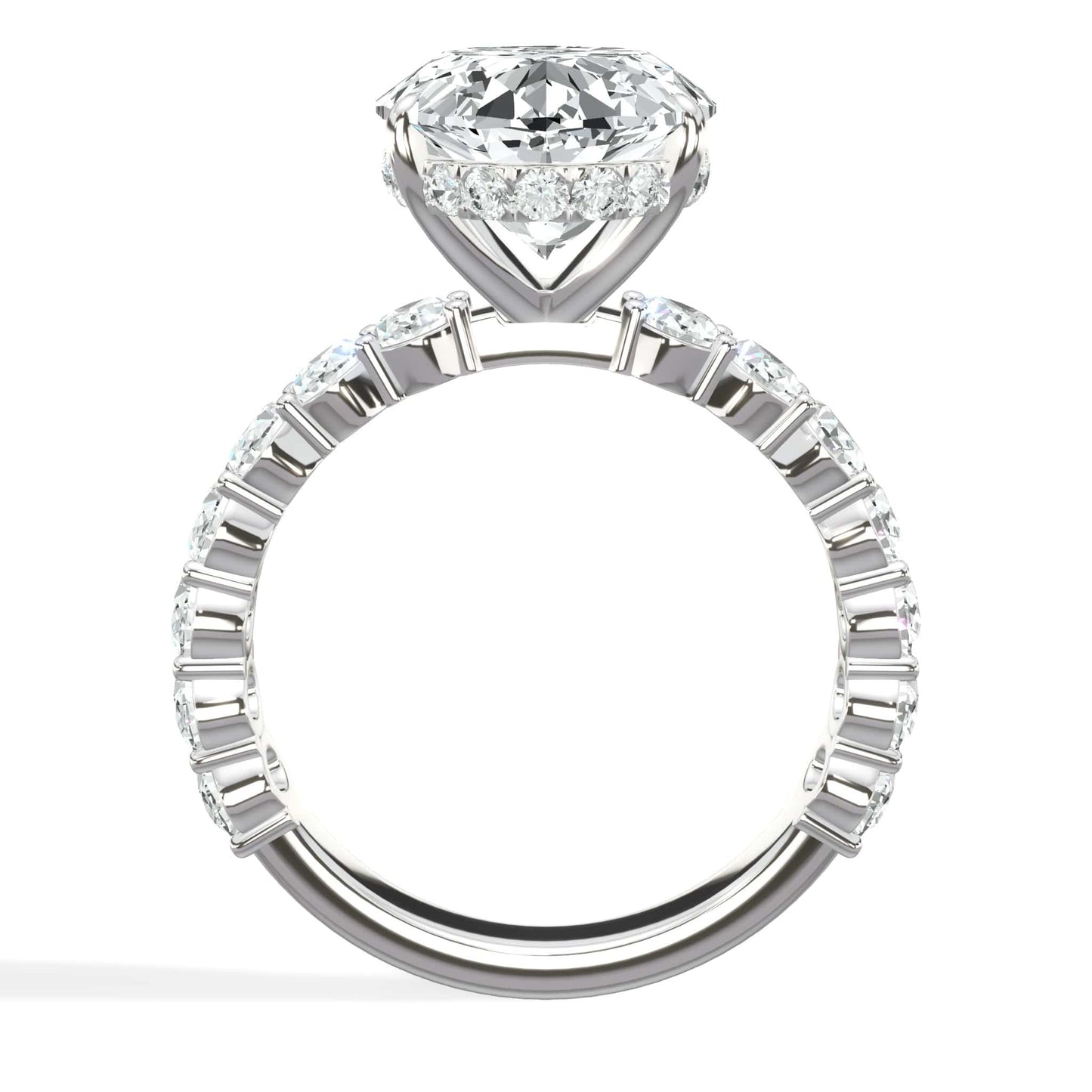 7 Carats Lab Grown Oval Cut with Oval Side Stones Hidden Halo Diamond Engagement Ring In White Gold