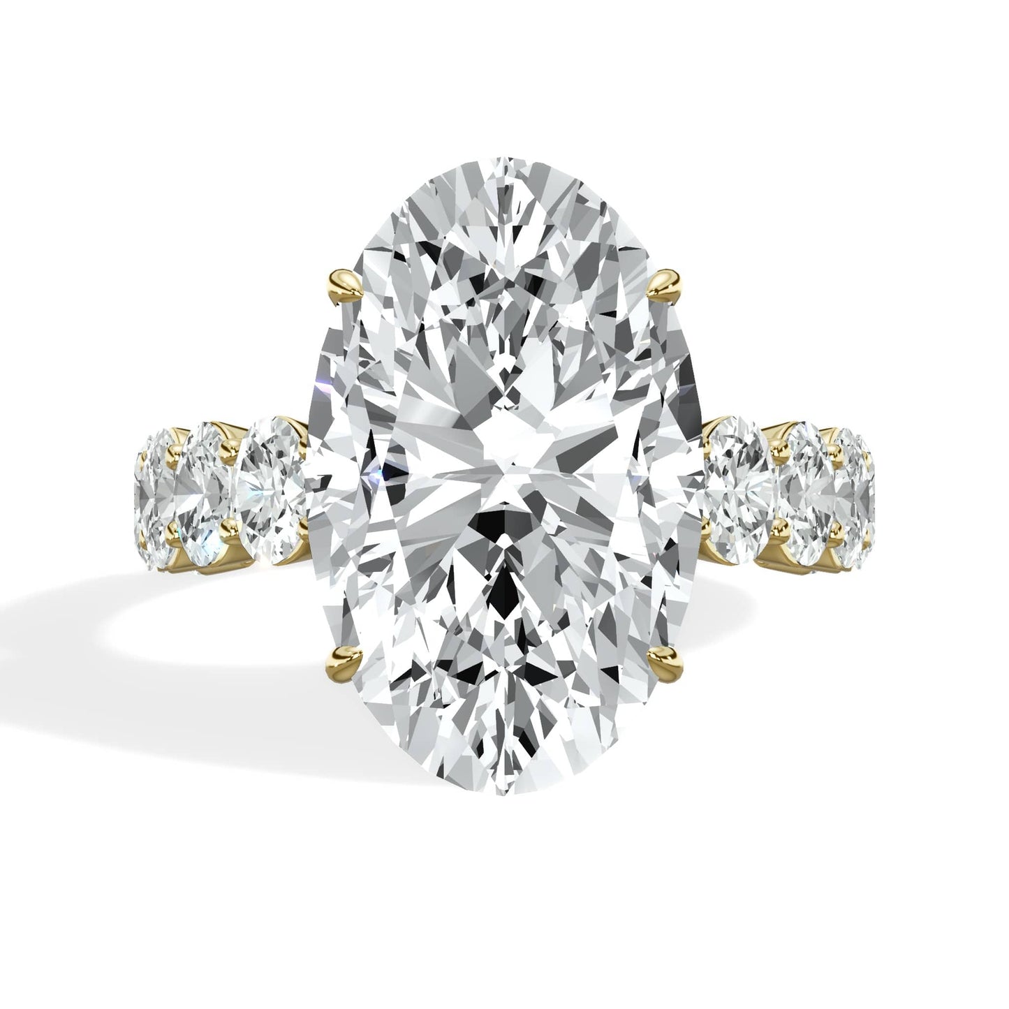 7 Carats Lab Grown Oval Cut with Oval Side Stones Hidden Halo Diamond Engagement Ring In Yellow Gold