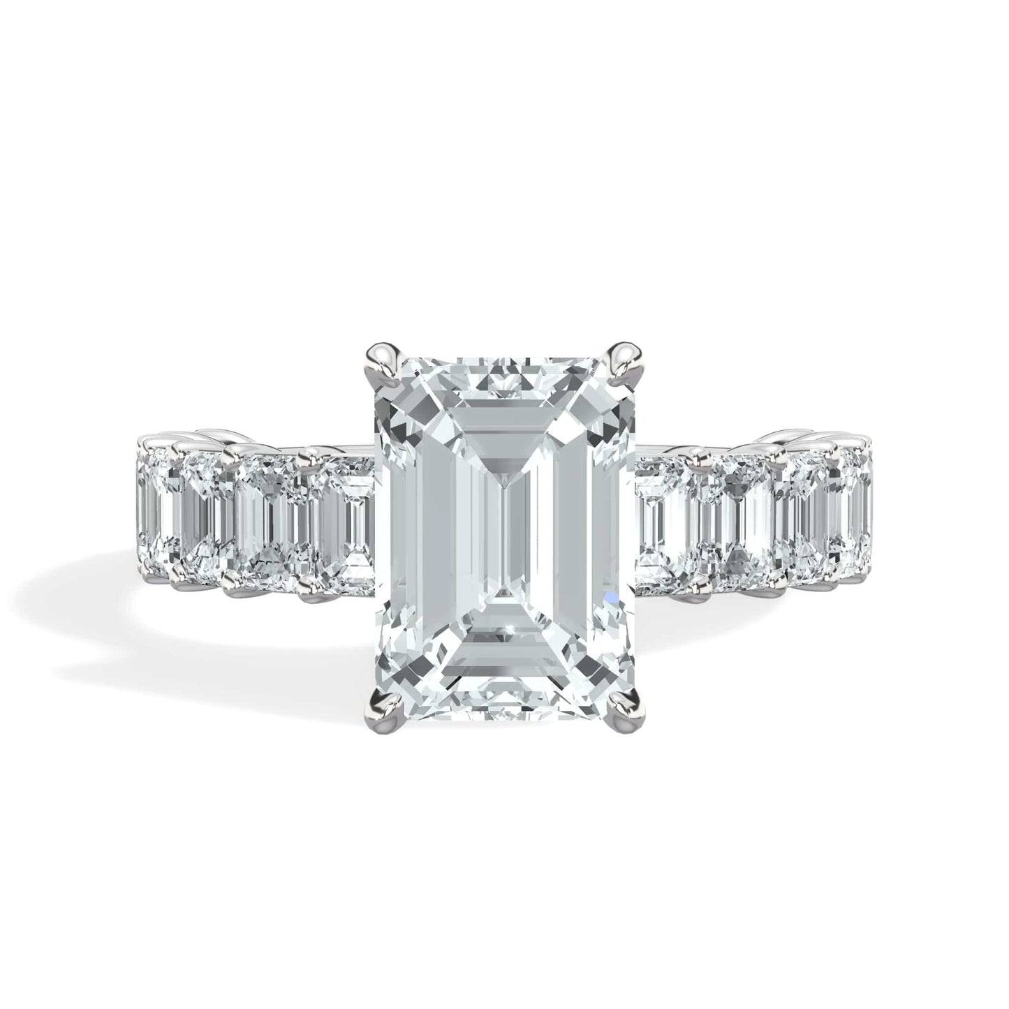 4 Carat Lab Grown Emerald Cut Diamond Engagement Ring with 3/4 Eternity Band 14K White Gold