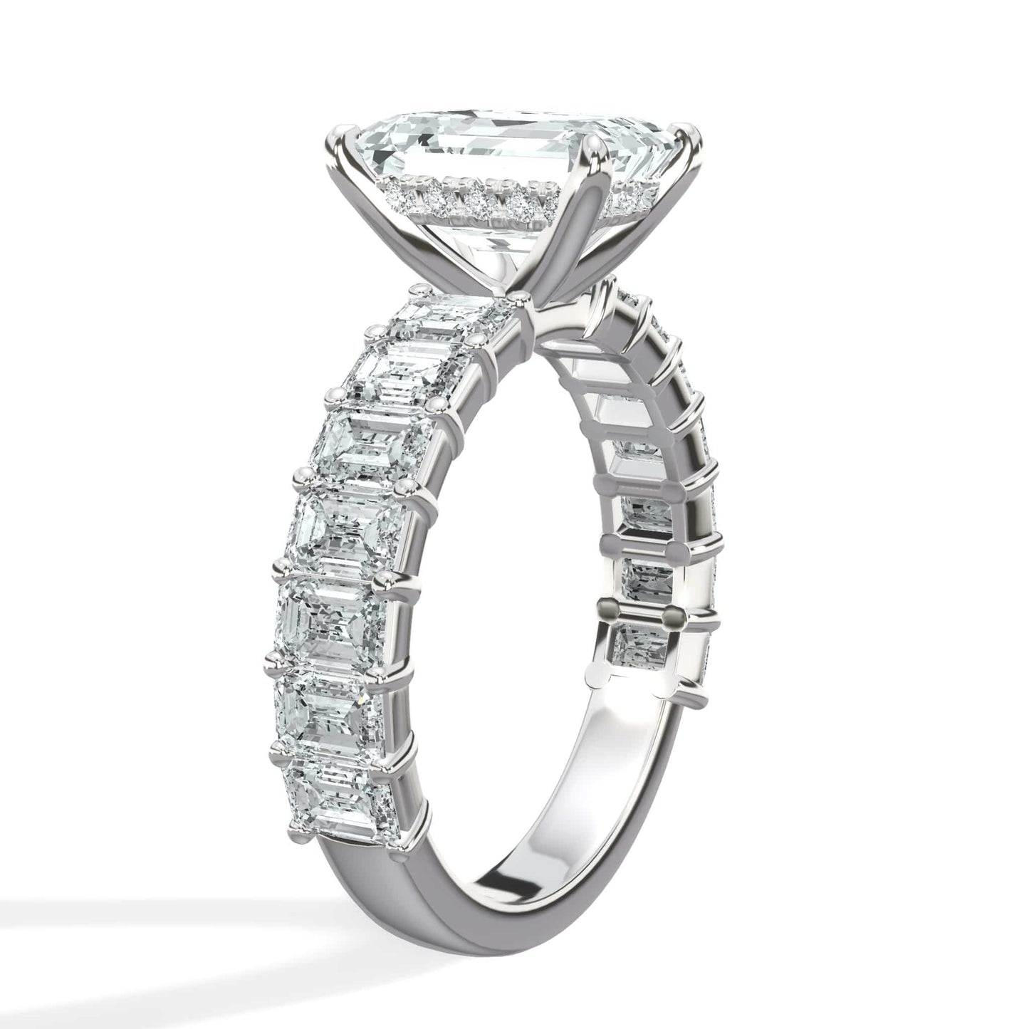 4 Carat Lab Grown Emerald Cut Diamond Engagement Ring with 3/4 Eternity Band 14K White Gold