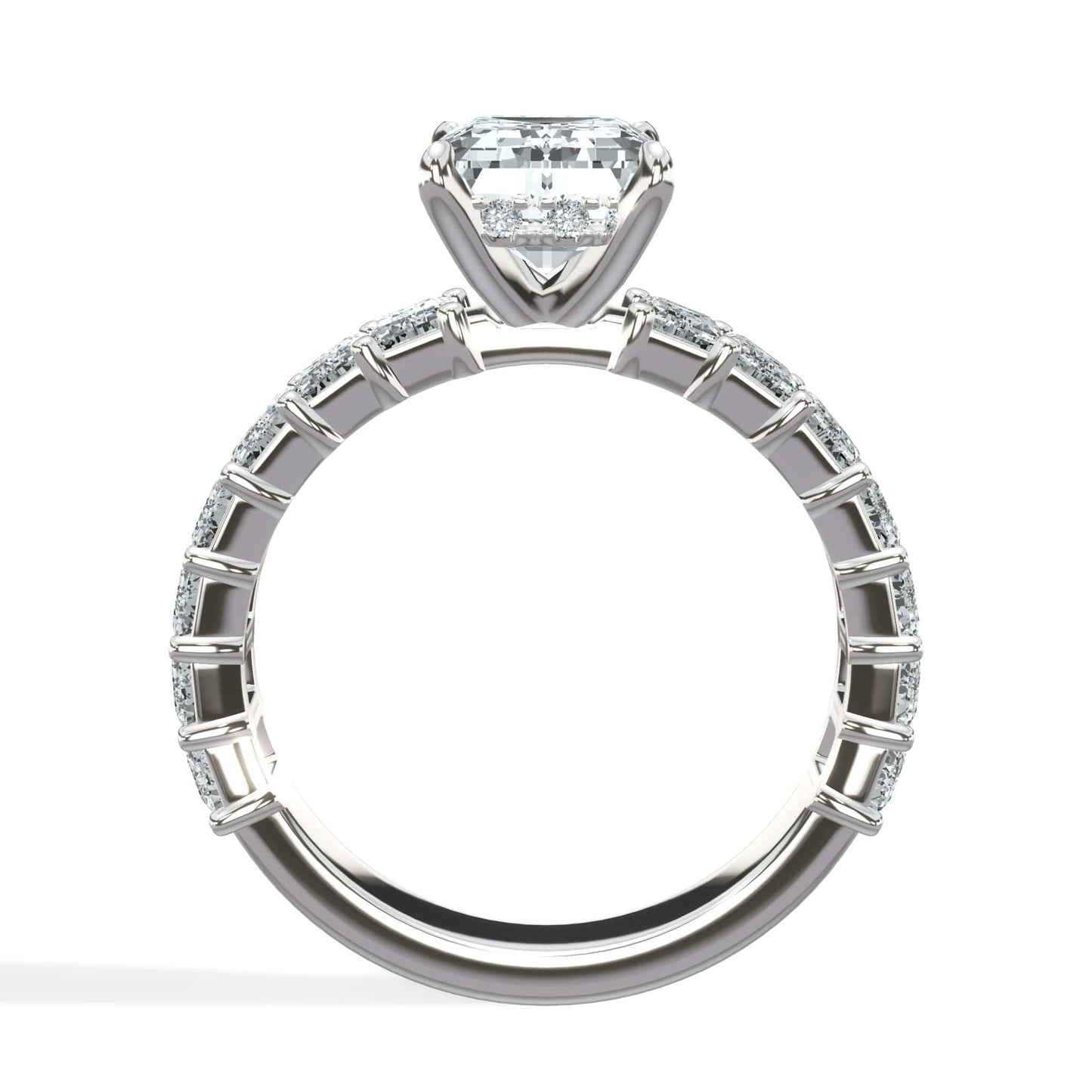4 Carat Lab Grown Emerald Cut Diamond Engagement Ring with 3/4 Eternity Band 14K White Gold