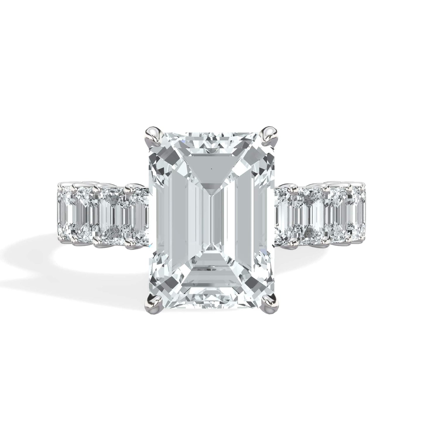 5 Carat Lab-Grown Emerald Cut Diamond Engagement Ring with 3/4 Eternity Band 14K White Gold