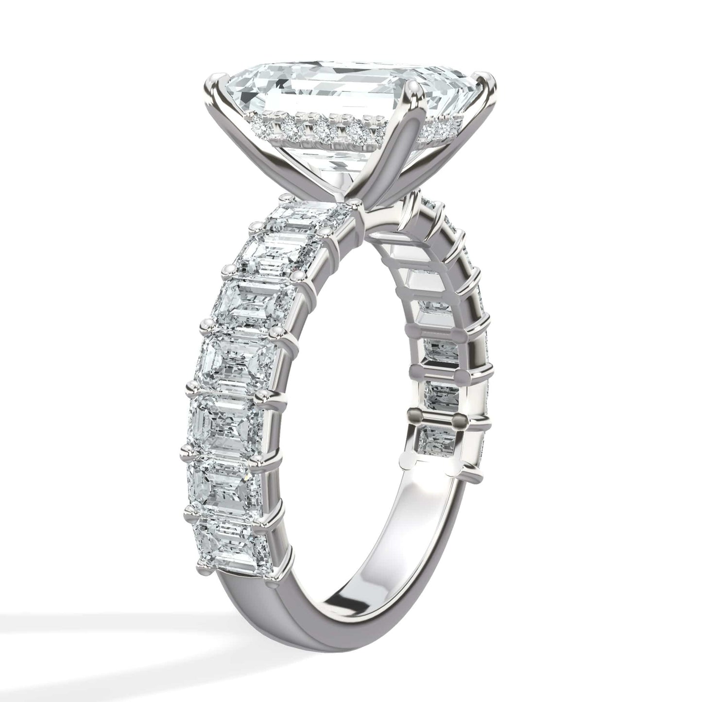 5 Carat Lab-Grown Emerald Cut Diamond Engagement Ring with 3/4 Eternity Band 14K White Gold