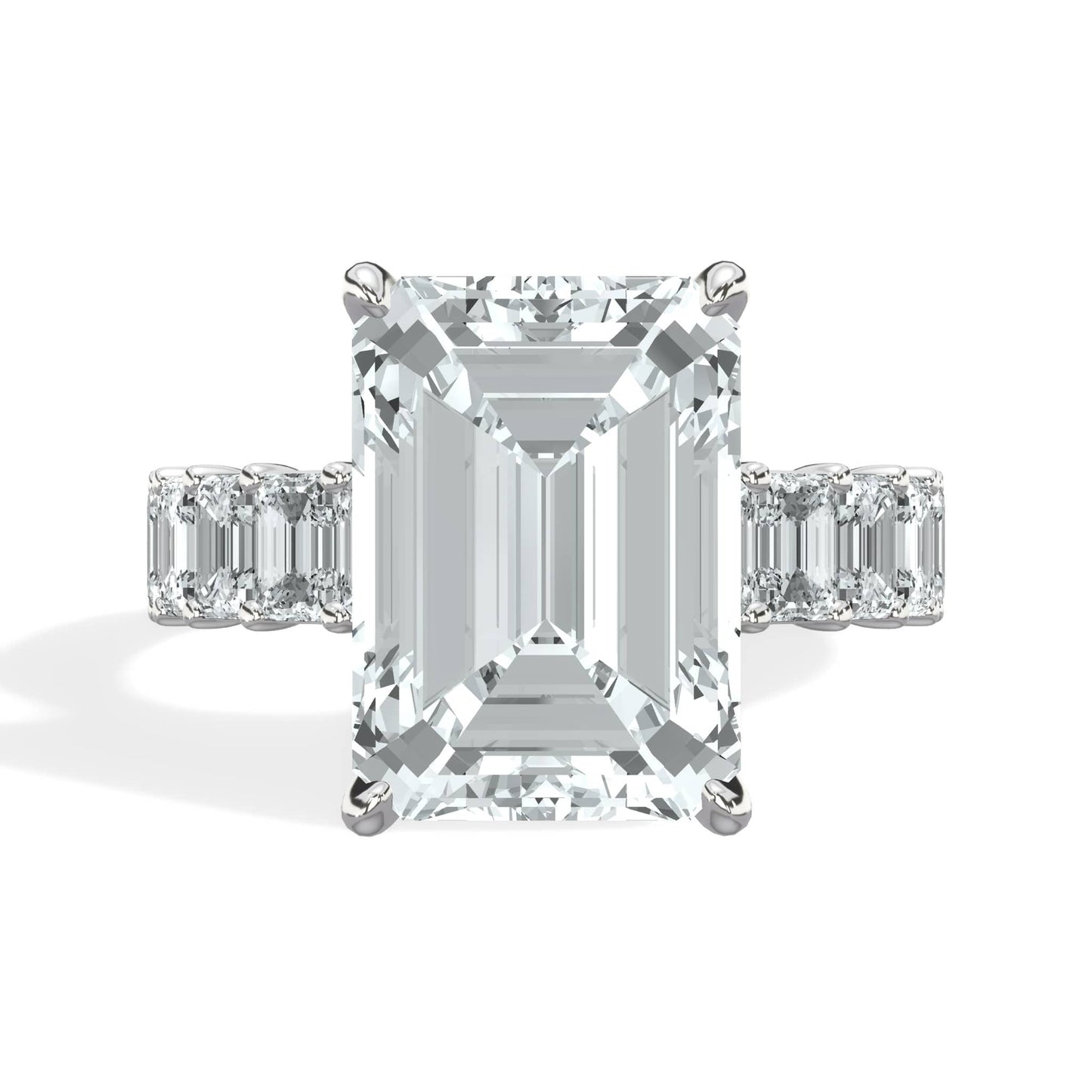 7 Carat Lab-Grown Emerald Cut Diamond Engagement Ring with 3/4 Eternity Band 14K White Gold