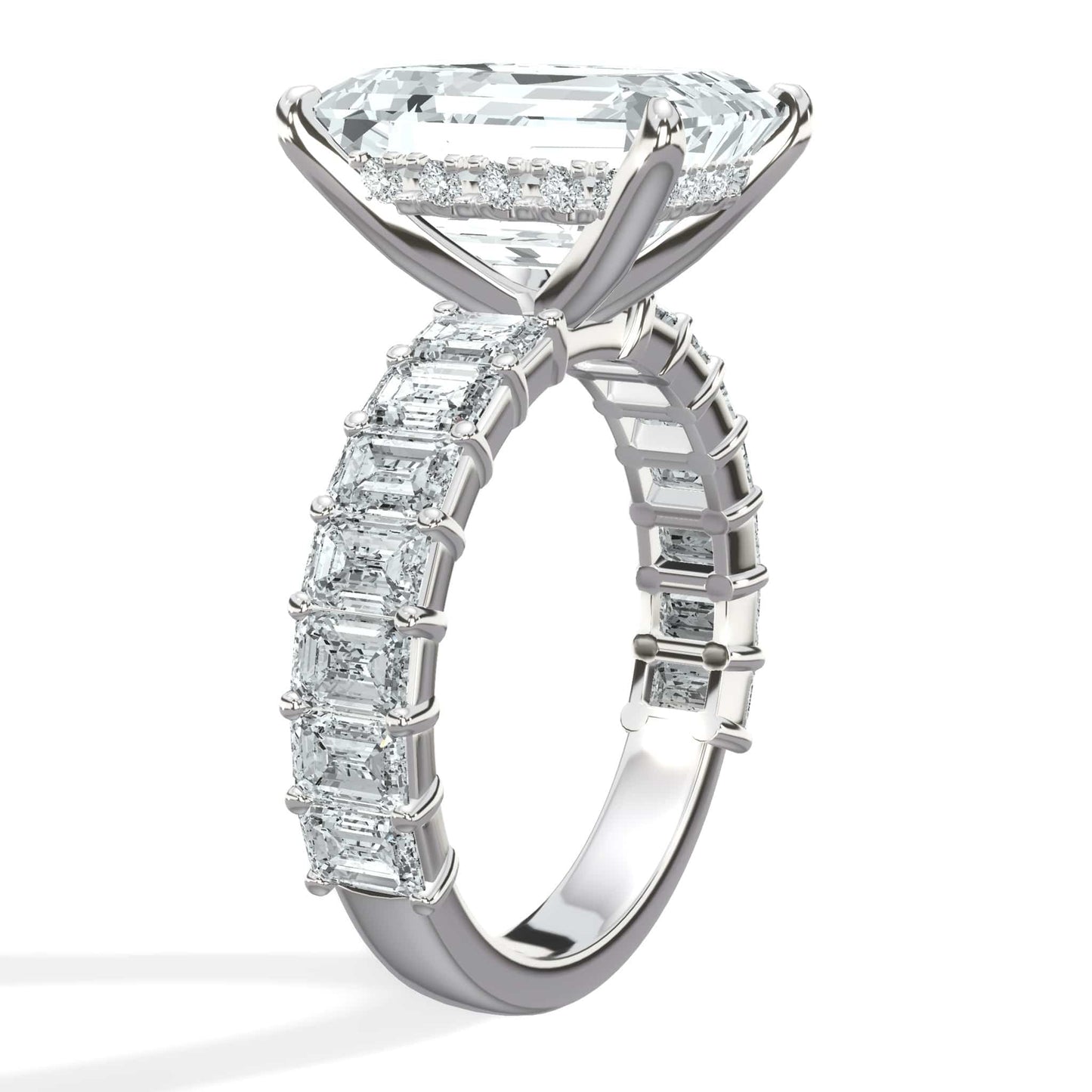 7 Carat Lab-Grown Emerald Cut Diamond Engagement Ring with 3/4 Eternity Band 14K White Gold