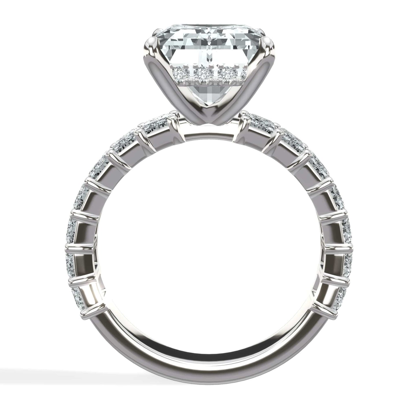 7 Carat Lab-Grown Emerald Cut Diamond Engagement Ring with 3/4 Eternity Band 14K White Gold