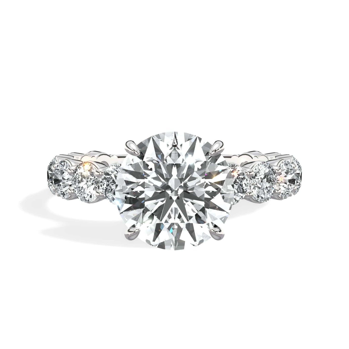 4 Carat Lab Grown Round Diamond Engagement Ring with 3/4 Eternity Band