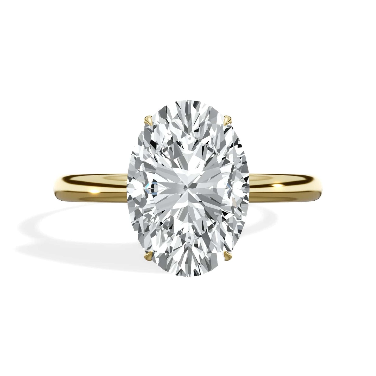 3.18 Carats Lab Grown Oval Cut Lab Grown Diamond Solitaire Hidden Halo Engagement Ring In Yellow Gold