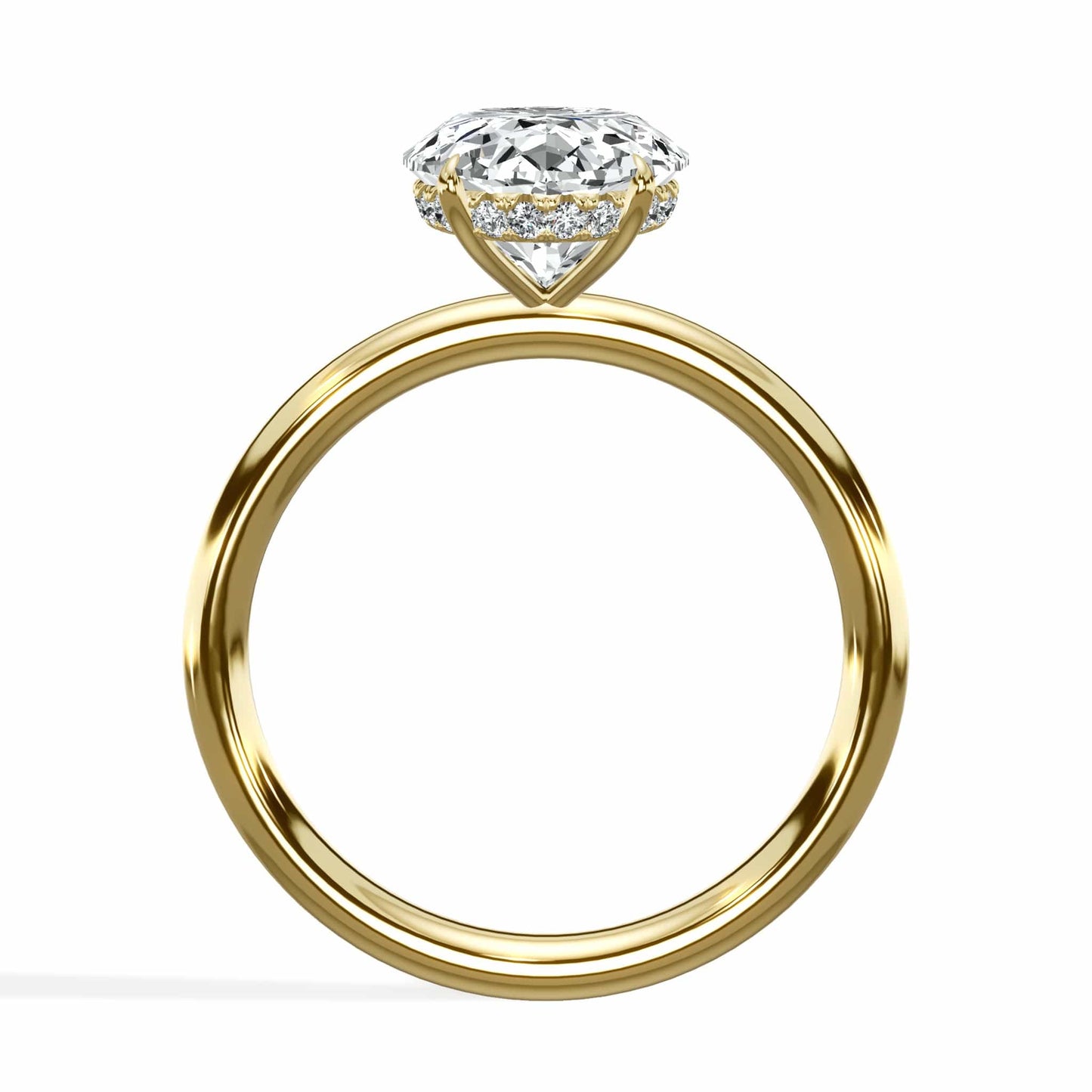 3.18 Carats Lab Grown Oval Cut Lab Grown Diamond Solitaire Hidden Halo Engagement Ring In Yellow Gold