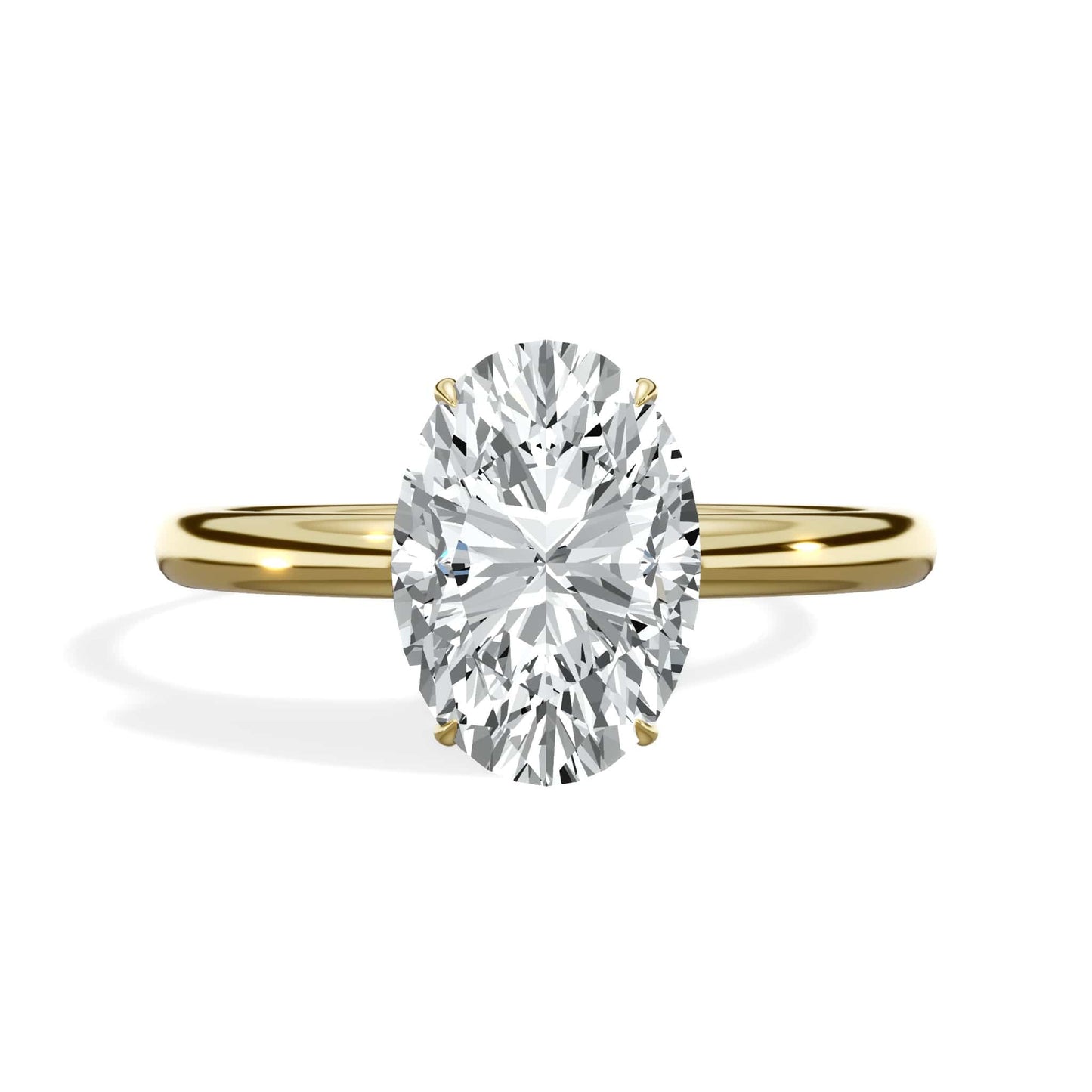 2.16 Carats Lab Grown Oval Cut Solitaire Hidden Halo Diamond Engagement Ring Yellow Gold