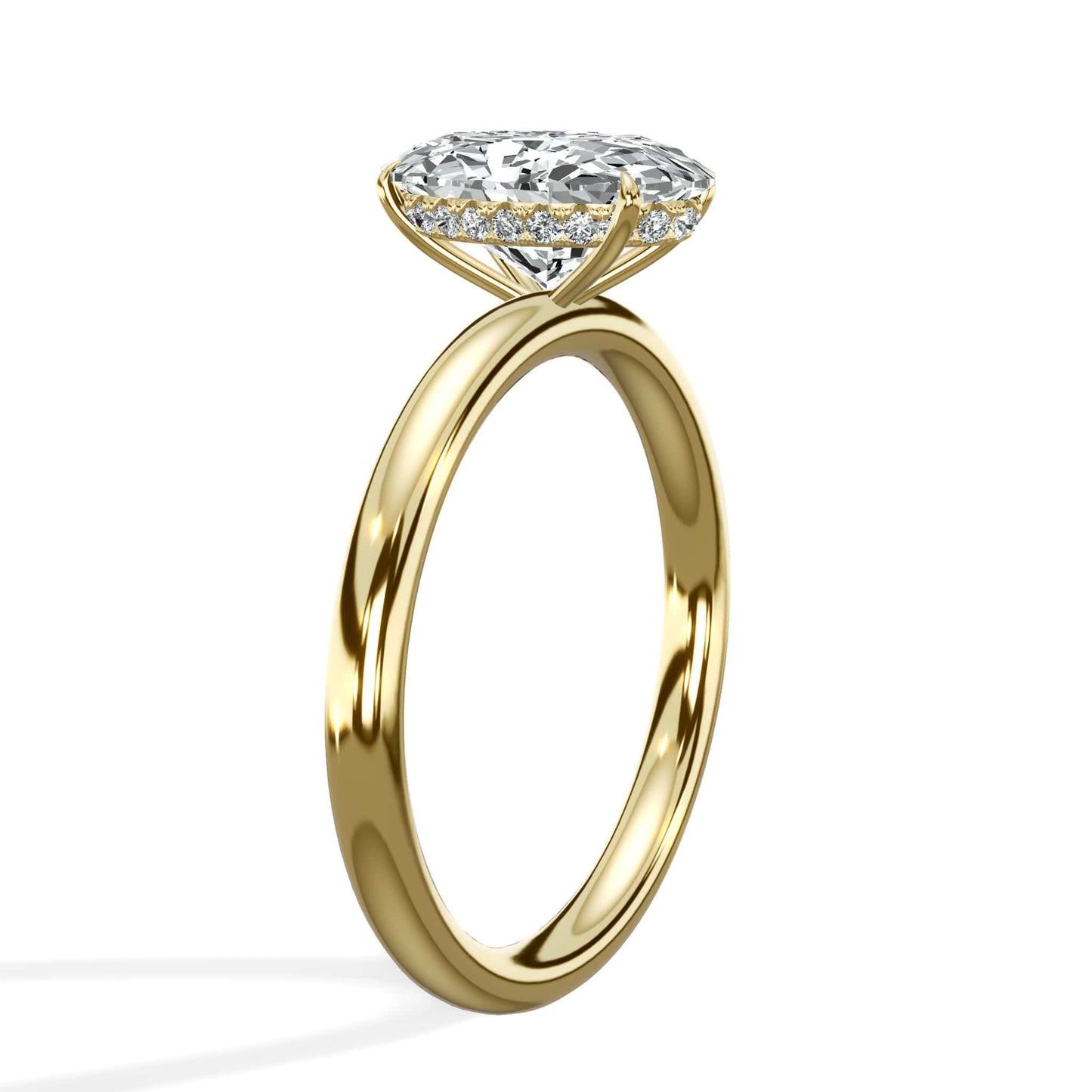 2.16 Carats Lab Grown Oval Cut Solitaire Hidden Halo Diamond Engagement Ring Yellow Gold