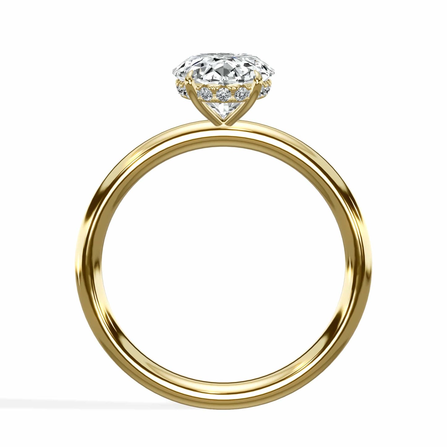 2.16 Carats Lab Grown Oval Cut Solitaire Hidden Halo Diamond Engagement Ring Yellow Gold