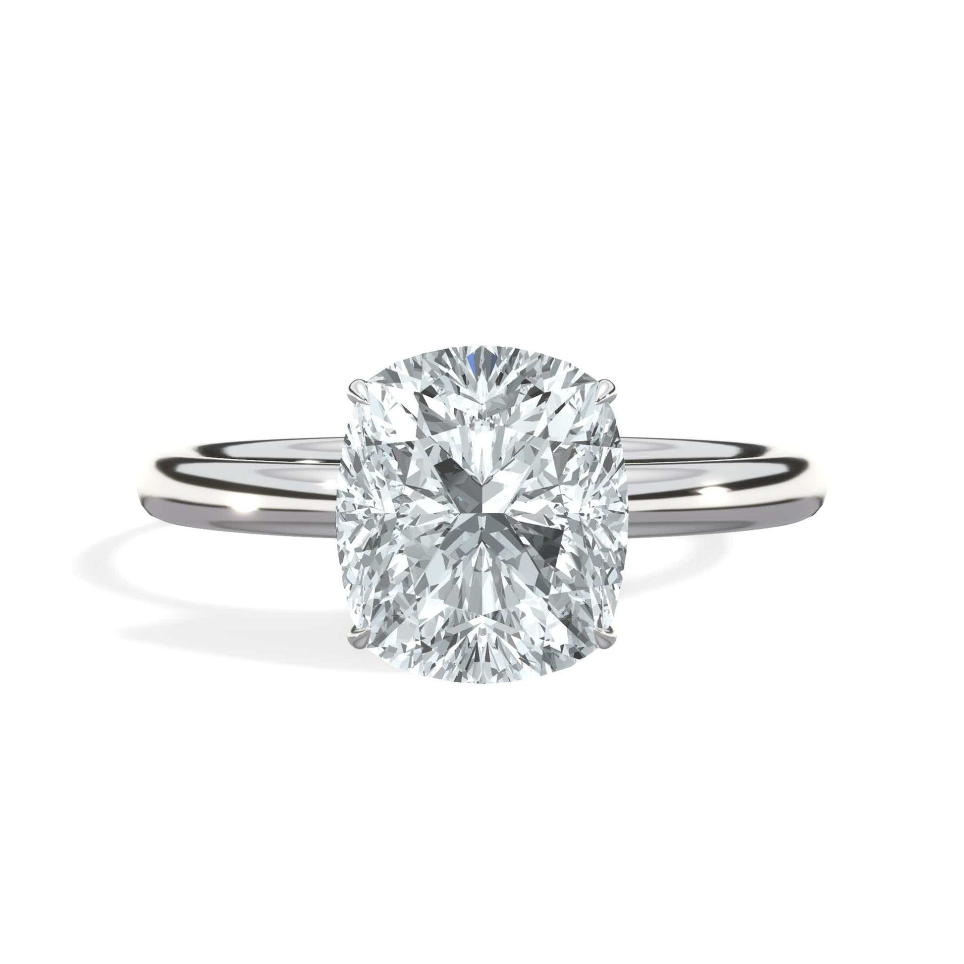 Wide cushion cut diamond ring in white gold