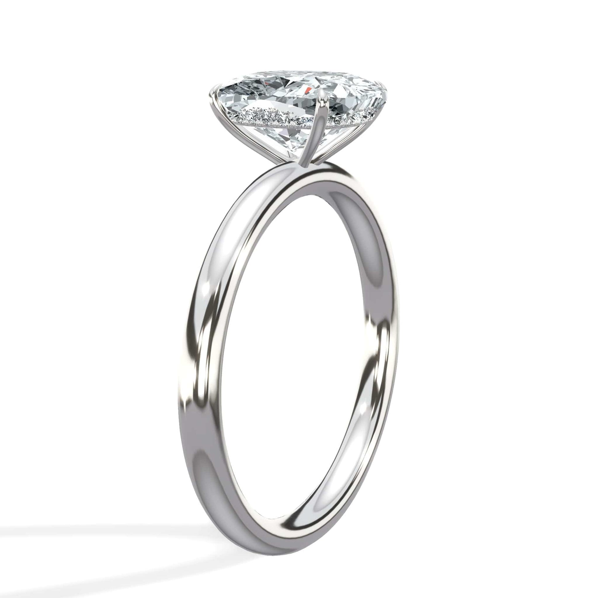 Wide cushion cut diamond ring in white gold