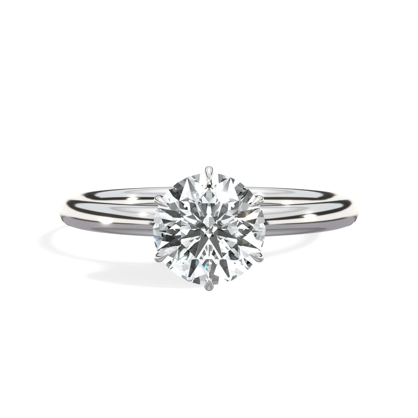 1 Carat Lab Grown Round Brilliant Cut Six-Prong Solitaire Diamond Engagement Ring in White Gold