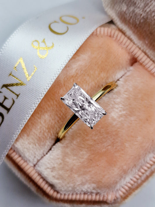 1.67 Carats Radiant Cut Hidden Halo Diamond Engagement Ring