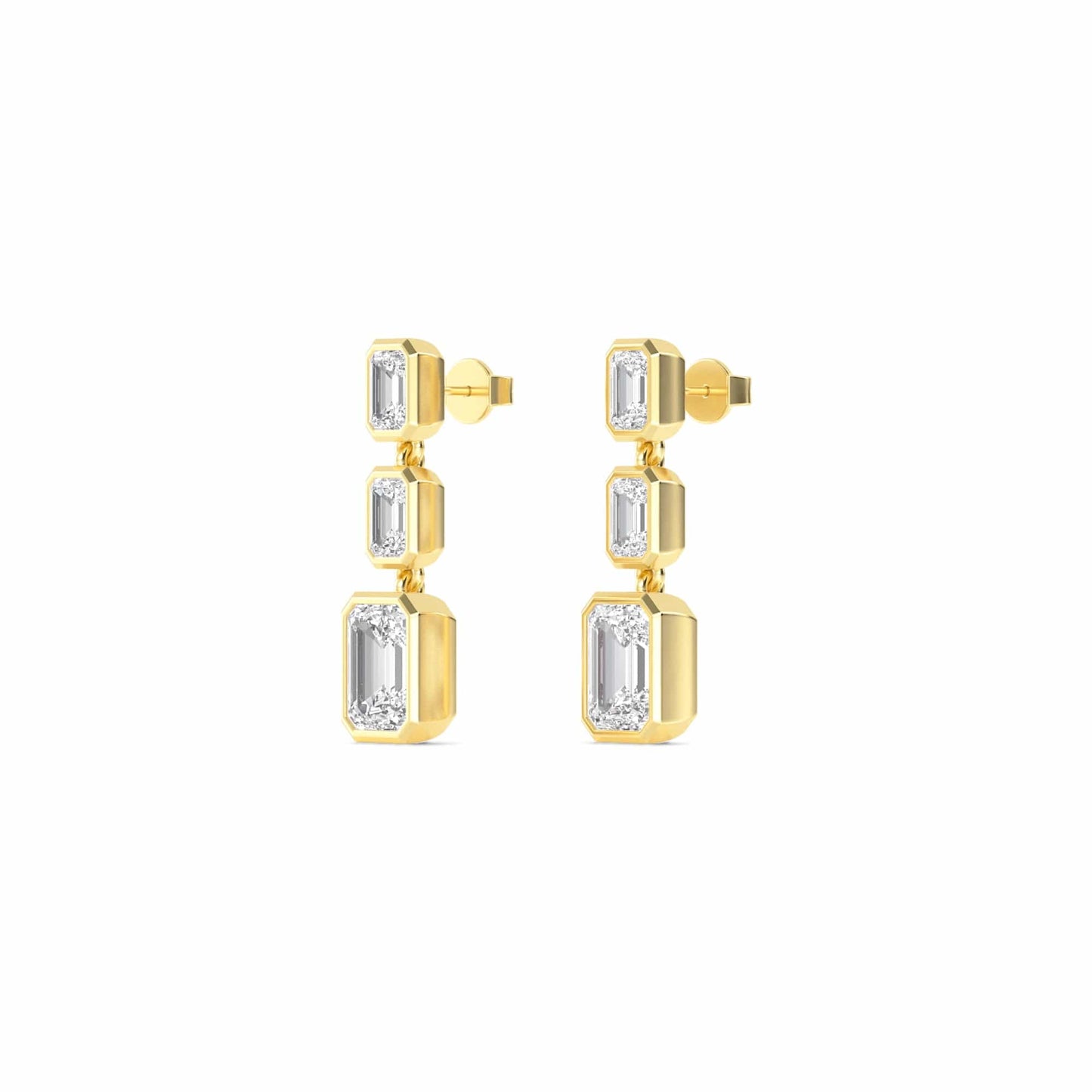 4.50 Carat Emerald Cut Bezel Set Lab Grown Diamond Drop Earrings