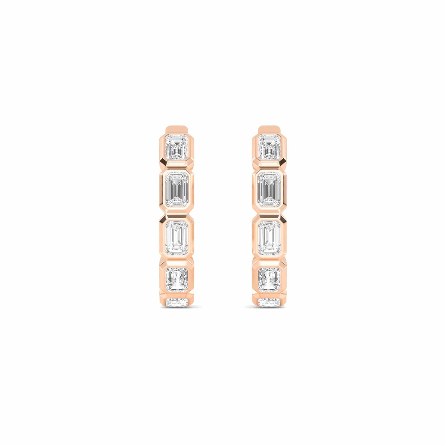 1 Carat Emerald Lab Diamond Bezel Set Huggies Hoop Earrings 14K Gold