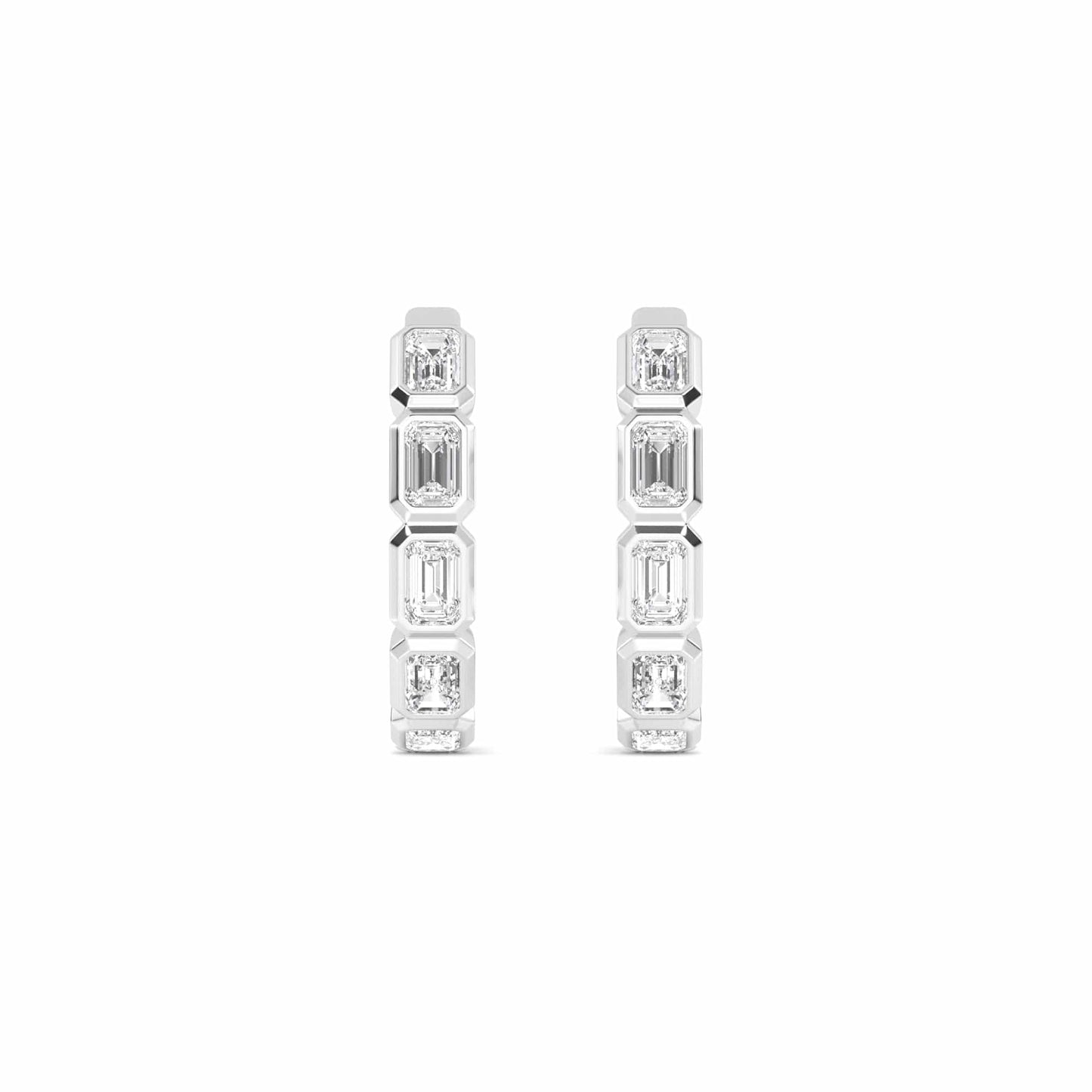 1 Carat Emerald Lab Diamond Bezel Set Huggies Hoop Earrings 14K Gold