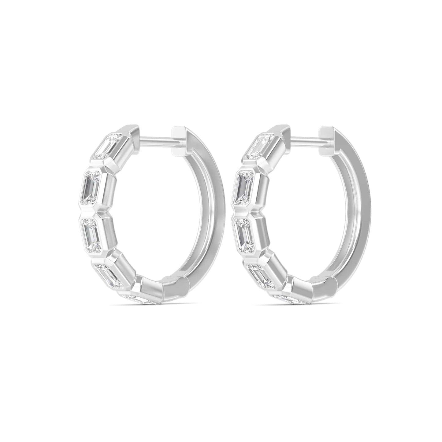 1 Carat Emerald Lab Diamond Bezel Set Huggies Hoop Earrings 14K Gold