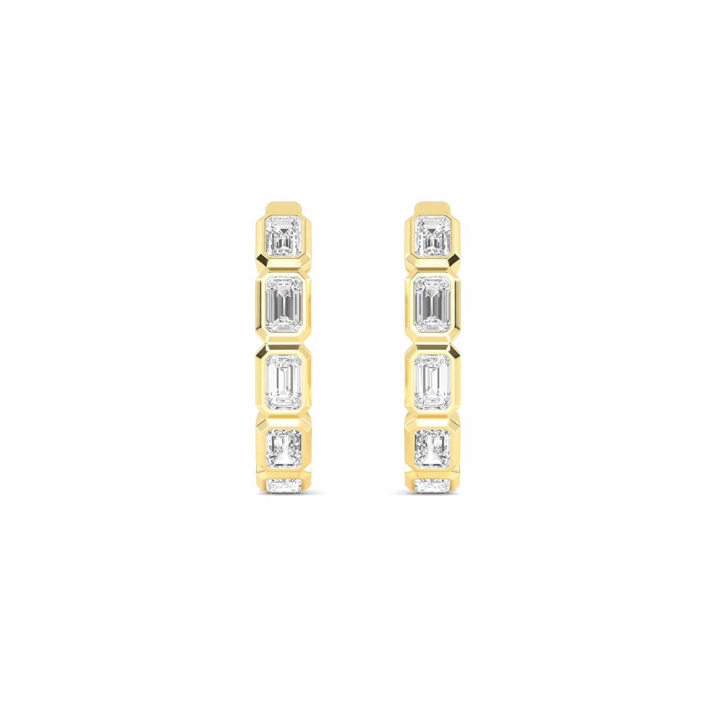 1 Carat Emerald Lab Diamond Bezel Set Huggies Hoop Earrings 14K Gold