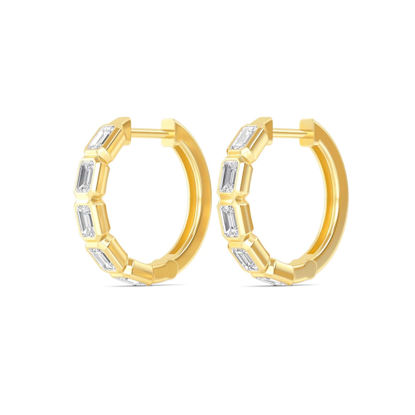 1 Carat Emerald Lab Diamond Bezel Set Huggies Hoop Earrings 14K Gold