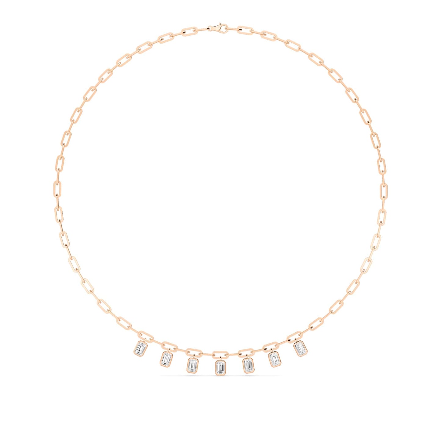 3.50 Carat Emerald Cut Lab Grown Diamond Paper Clip Bezel-Set Necklace