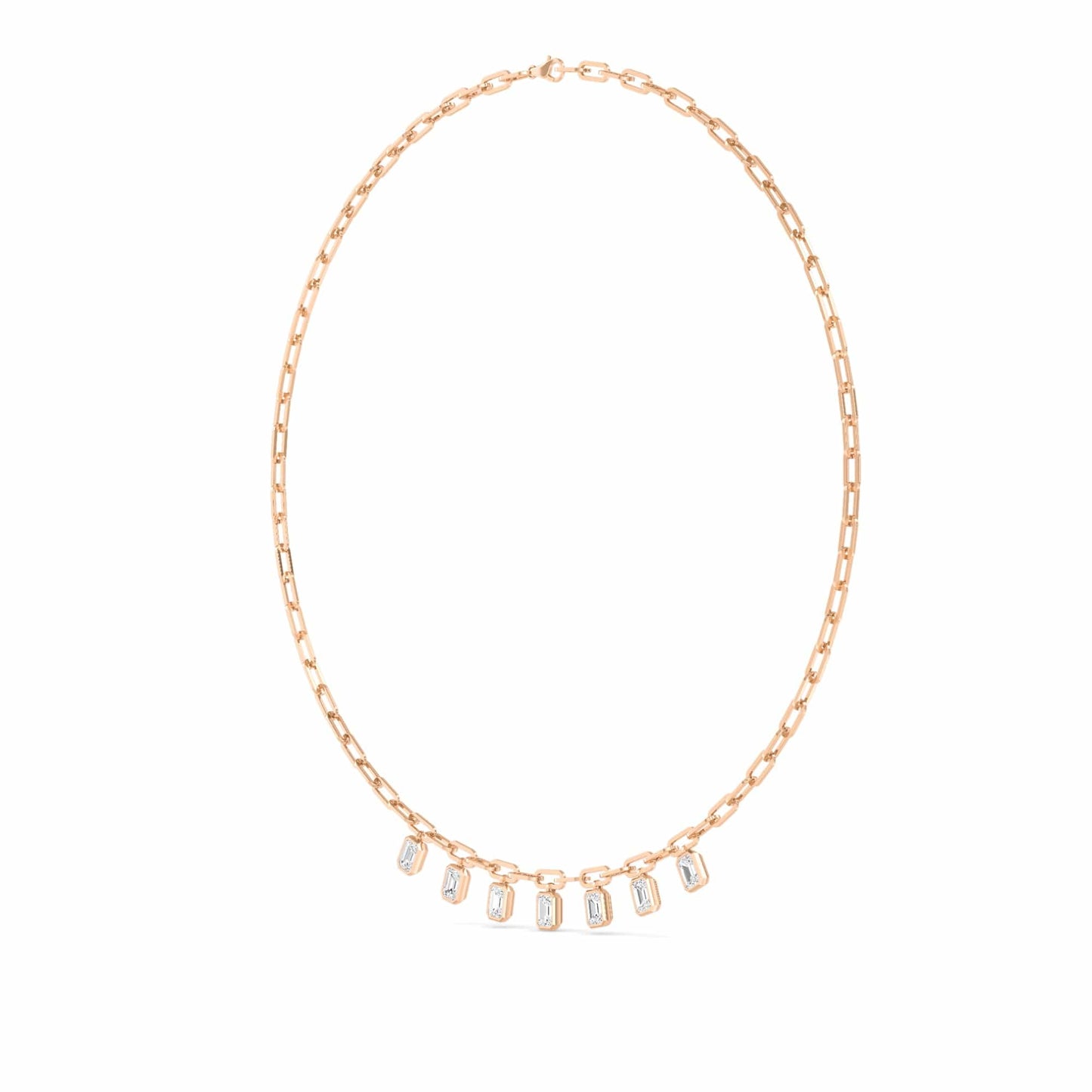 3.50 Carat Emerald Cut Lab Grown Diamond Paper Clip Bezel-Set Necklace