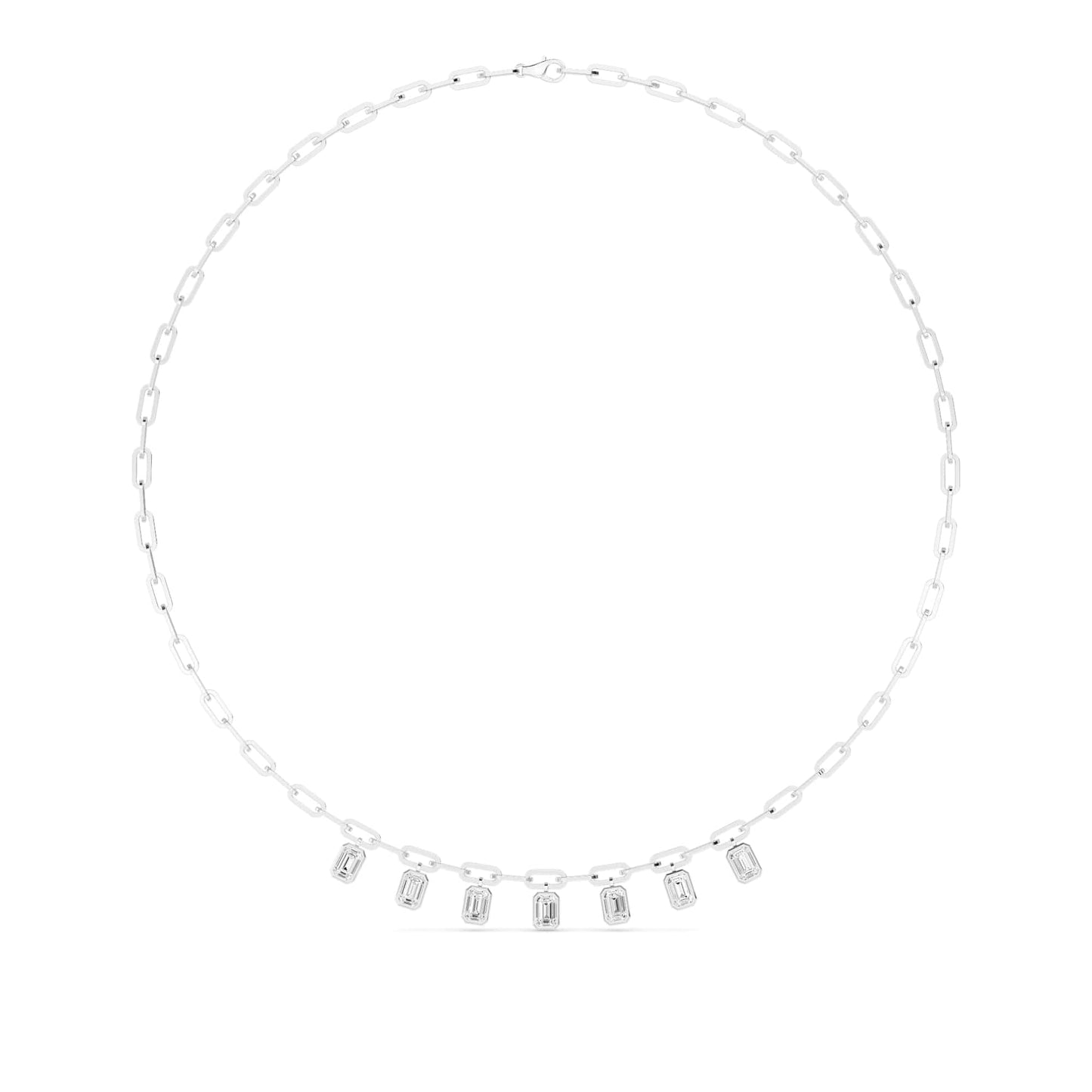 3.50 Carat Emerald Cut Lab Grown Diamond Paper Clip Bezel-Set Necklace
