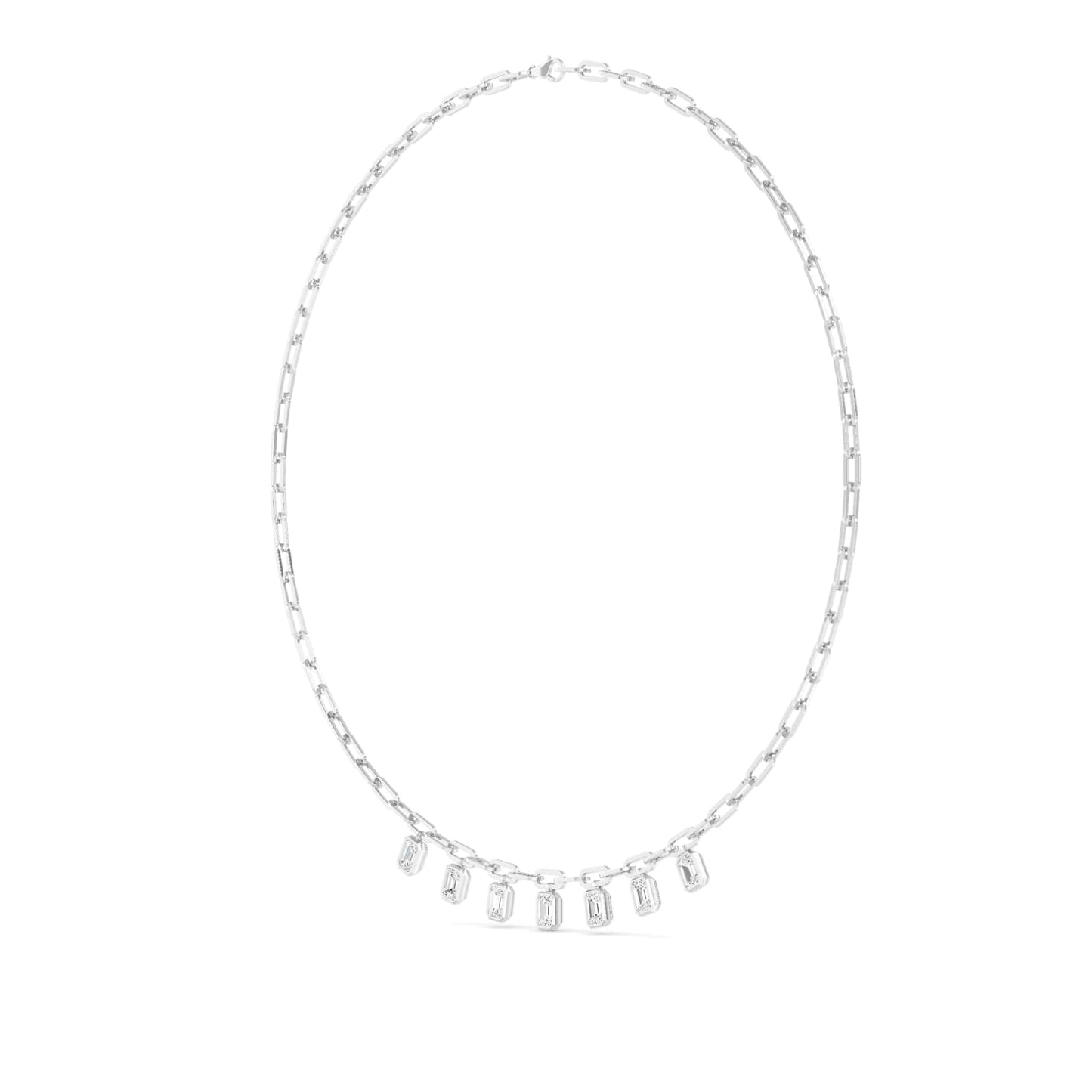 3.50 Carat Emerald Cut Lab Grown Diamond Paper Clip Bezel-Set Necklace