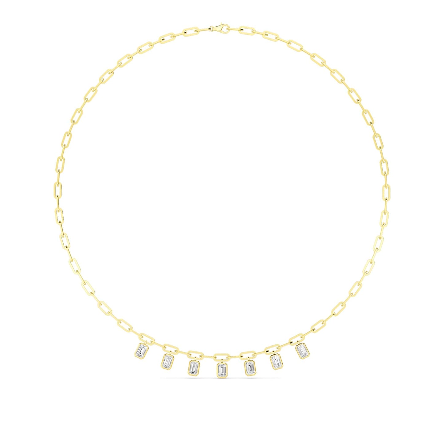 3.50 Carat Emerald Cut Lab Grown Diamond Paper Clip Bezel-Set Necklace