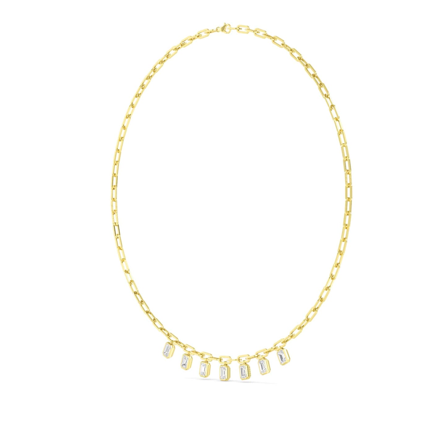 3.50 Carat Emerald Cut Lab Grown Diamond Paper Clip Bezel-Set Necklace