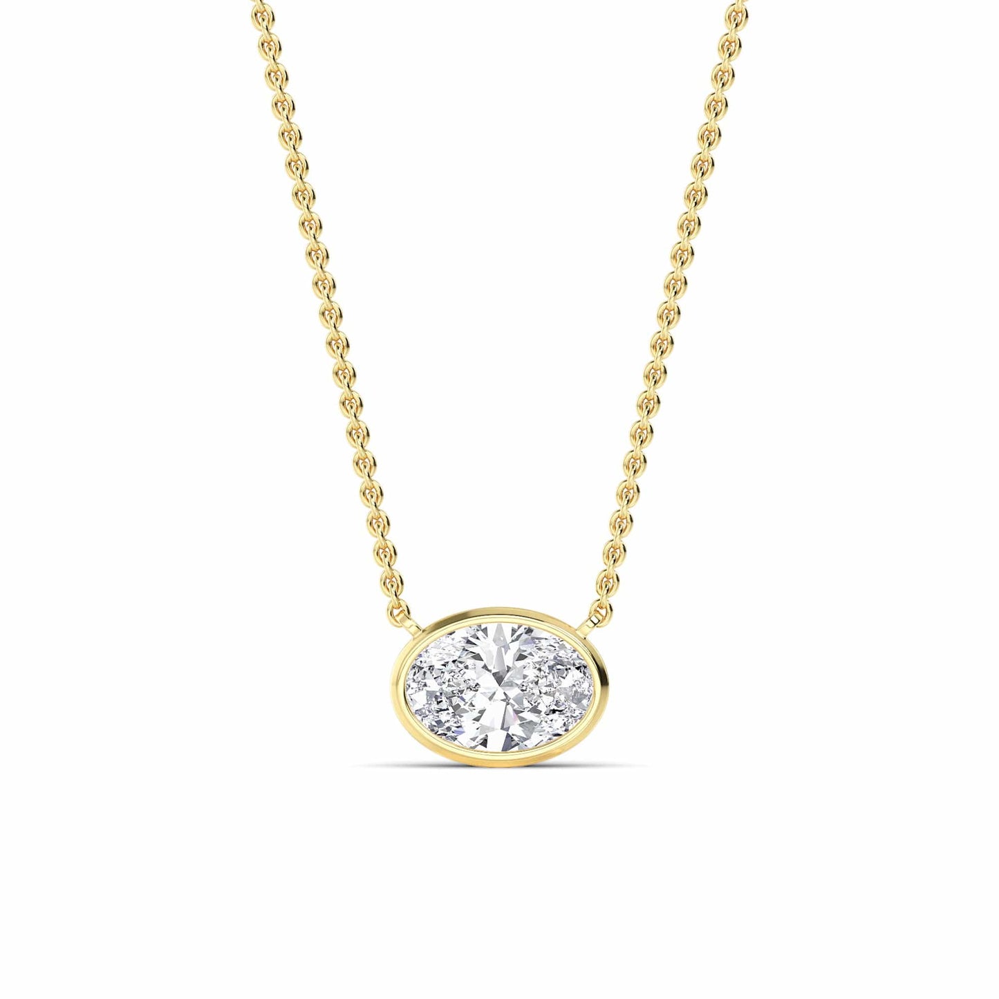 1 Carat Lab Grown Oval Cut Bezel Set East-West Diamond Solitaire Pendant Necklace