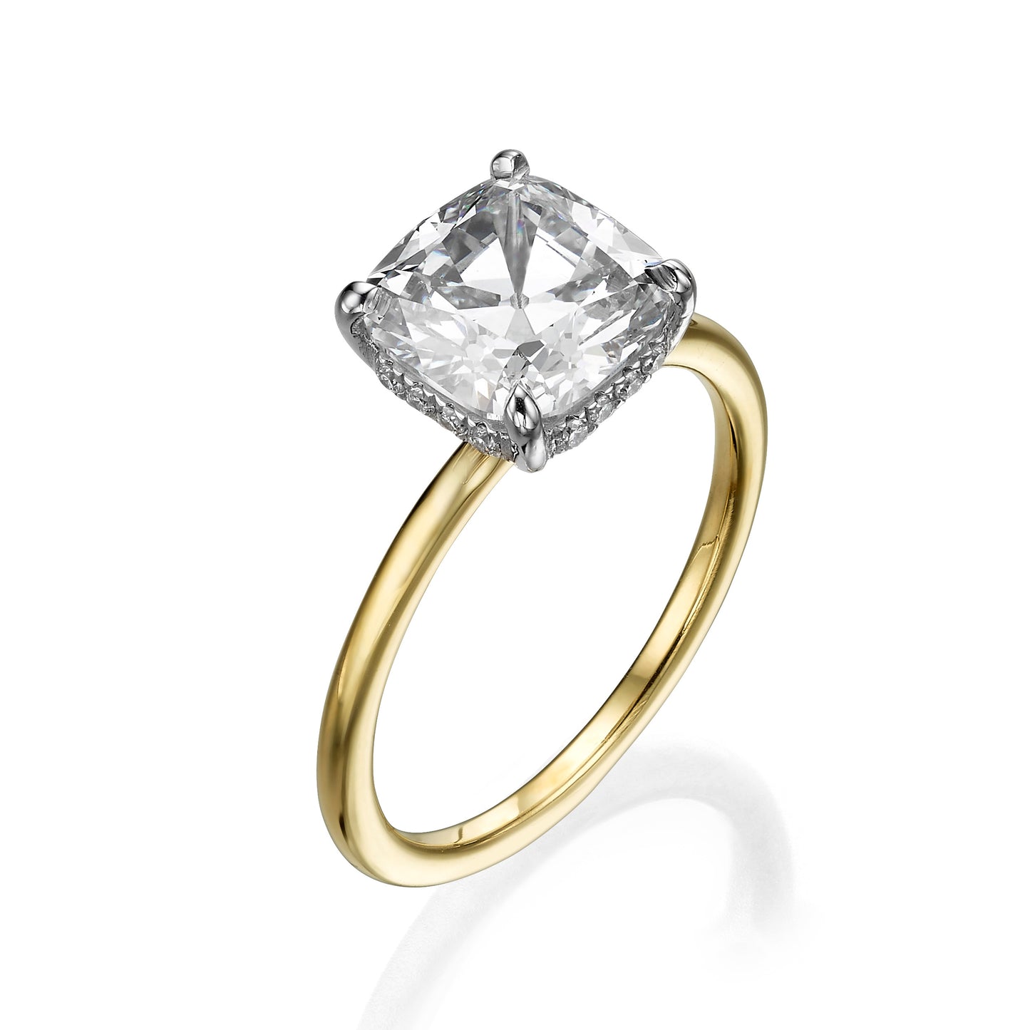 2.86 Carats Lab Grown Old Mine Cushion Cut Two Tone Solitaire Hidden Halo Diamond Engagement Ring