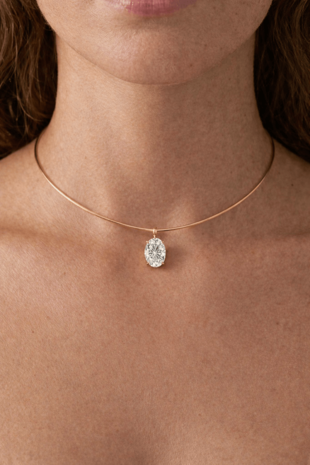 The Aura 2ct Oval Diamond Collar Necklace in 14K Yellow Gold
