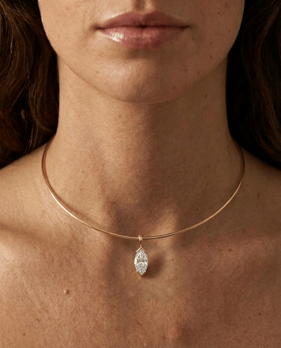 The Aura 3ct Marquise Diamond Collar Necklace in 14K Yellow Gold