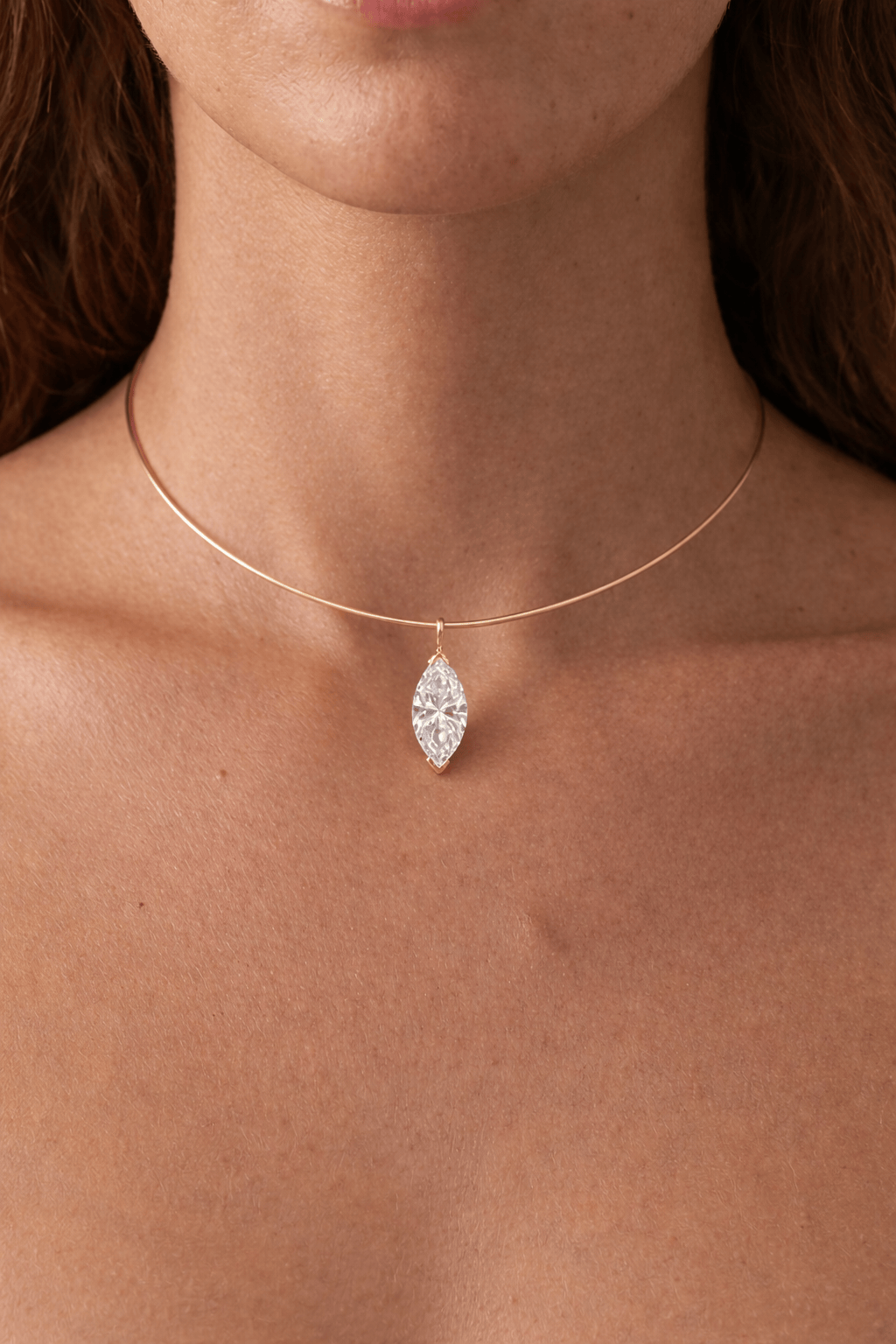 The Aura 3ct Marquise Diamond Collar Necklace in 14K Yellow Gold