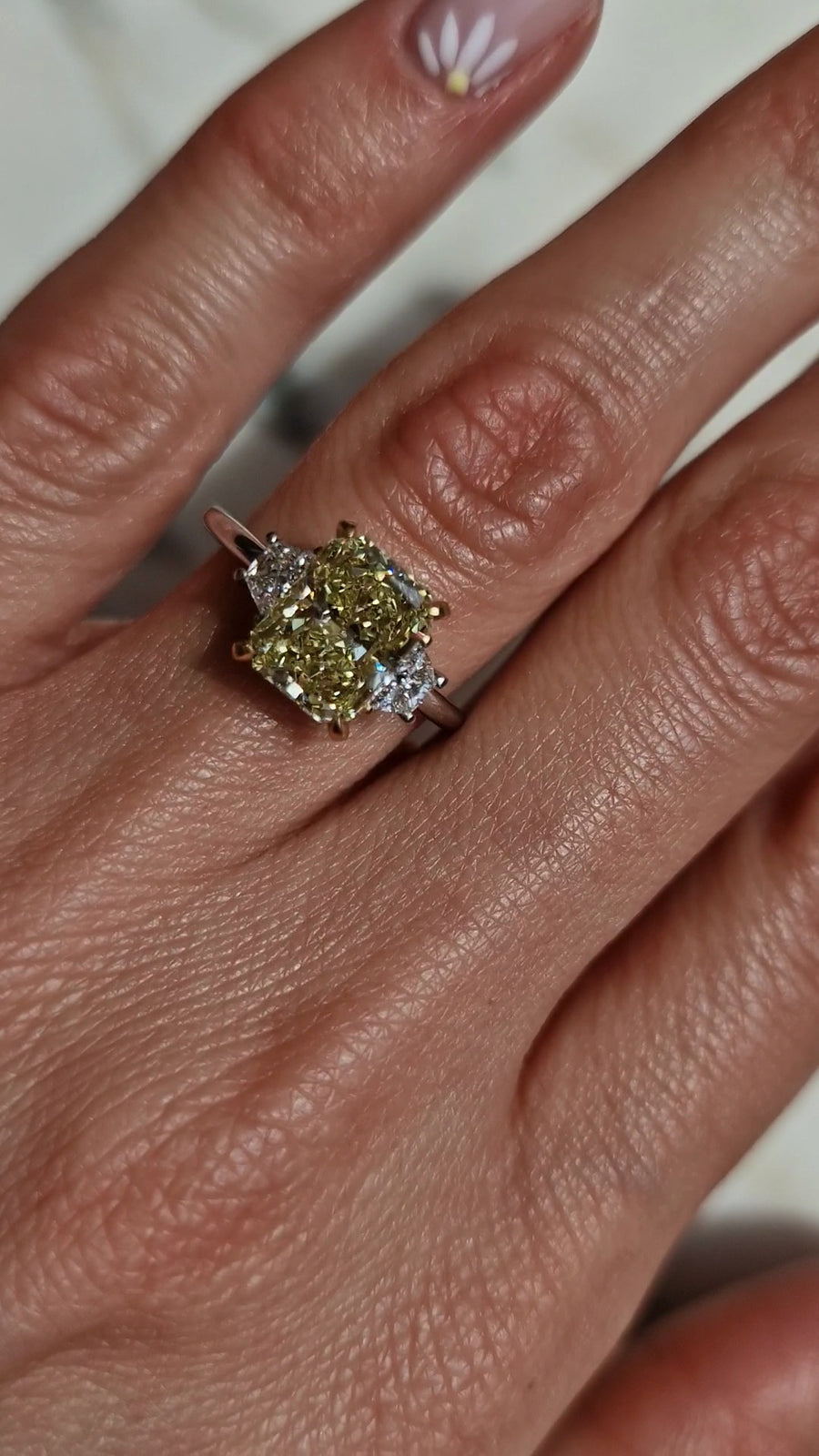 2.67 Carats Fancy Yellow Radiant Cut Trapezoid Side Stones Diamond Engagement Ring