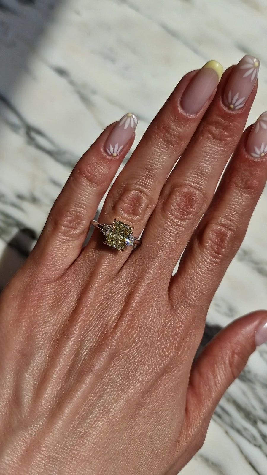 2.67 Carats Fancy Yellow Radiant Cut Trapezoid Side Stones Diamond Engagement Ring