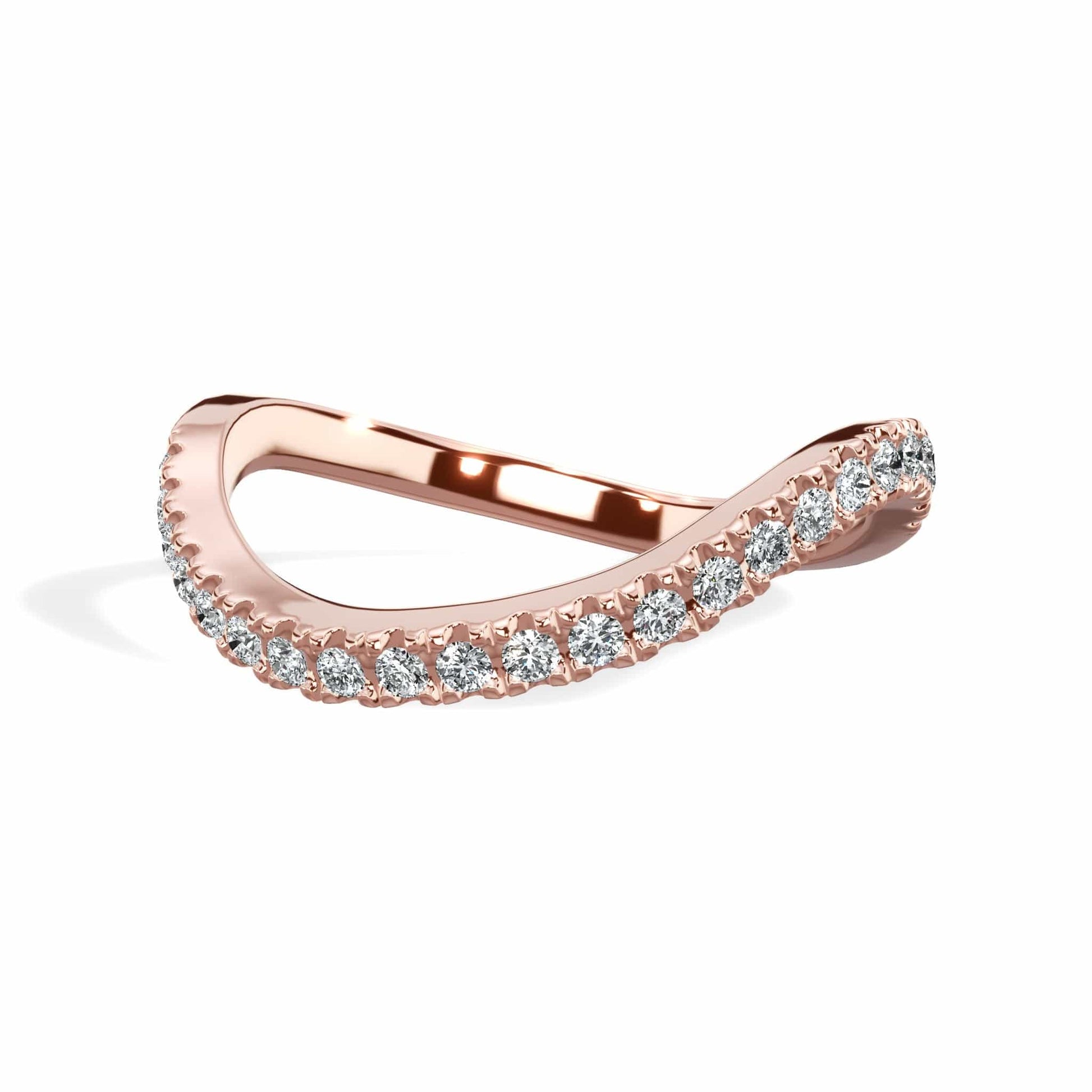 Rose gold wave wedding band with diamonds
