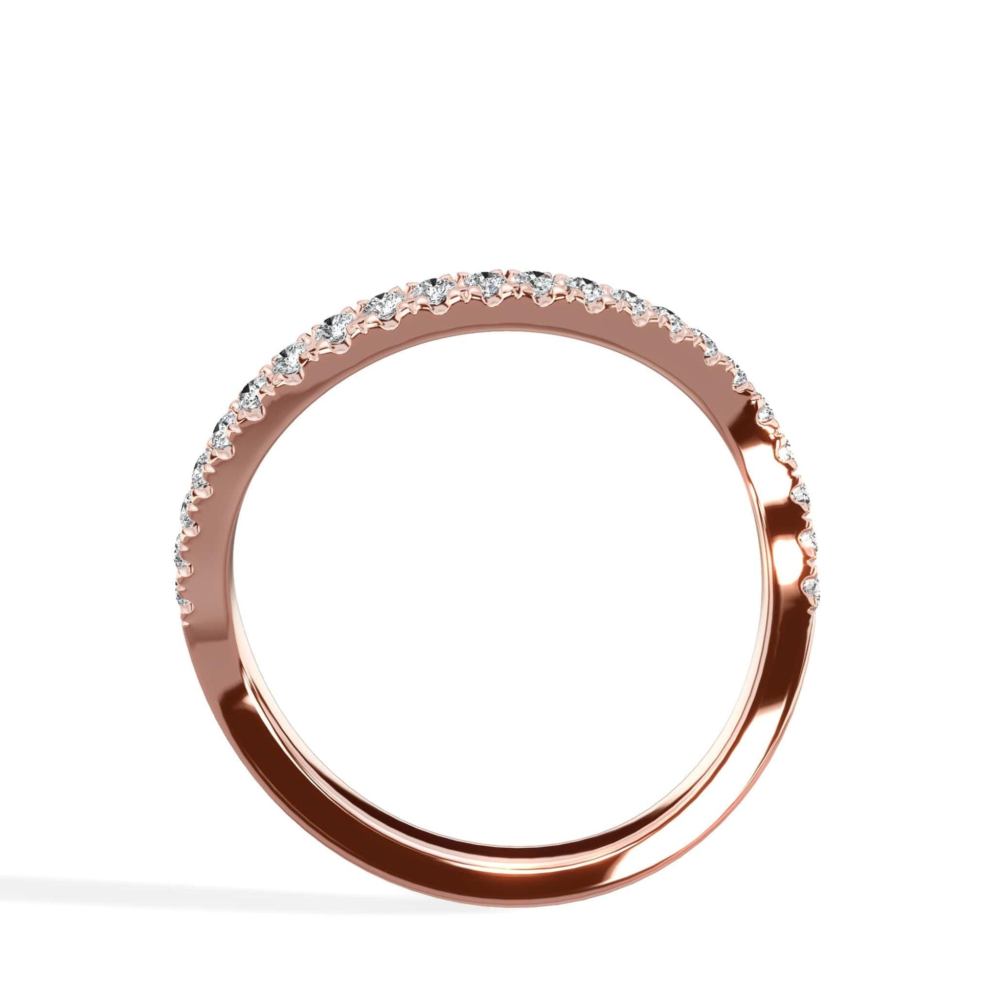 Rose gold wave wedding band with diamonds
