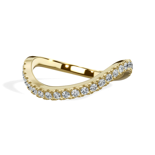0.32 Ct Round Brilliant Cut Diamond Wave Wedding Band in Yellow Gold