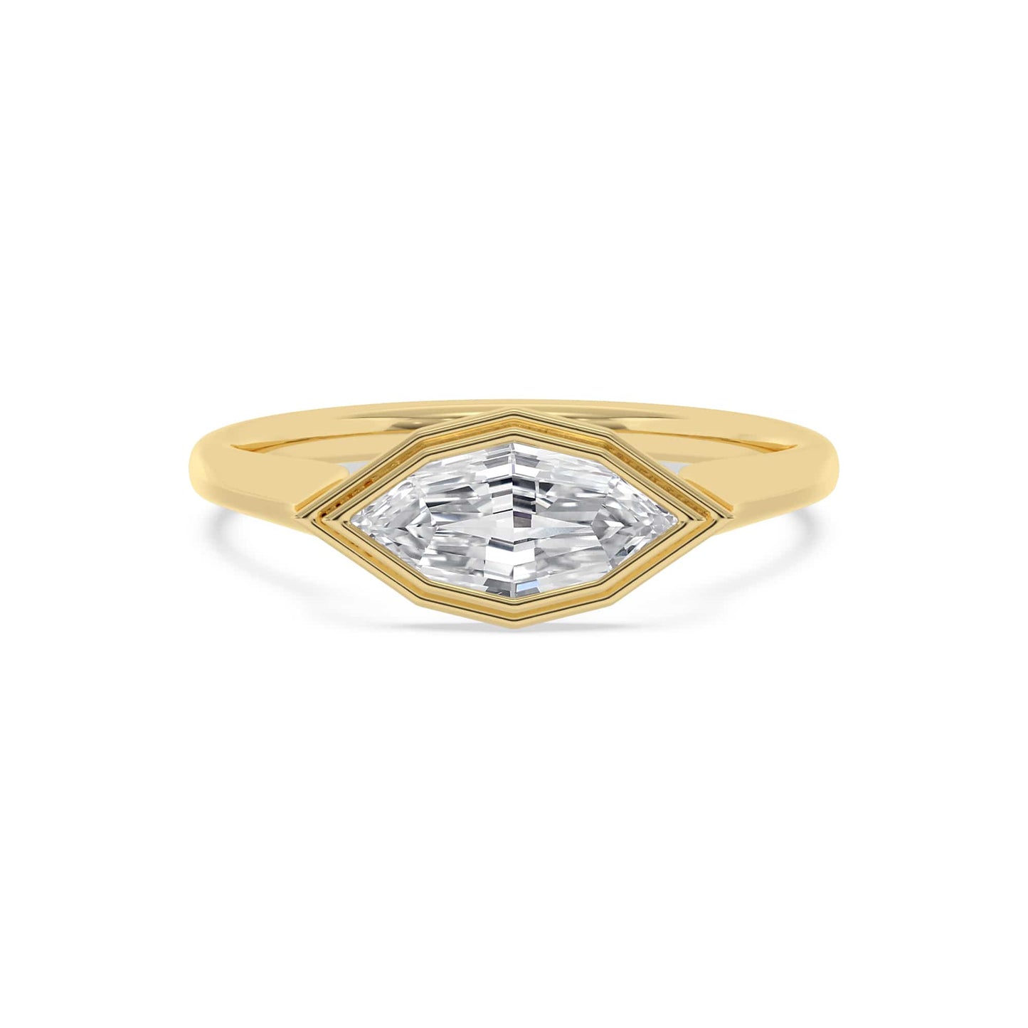 1.5 Carat Lab Grown Marquise Step Cut Diamond Solitaire East West Engagement Ring In Yellow Gold