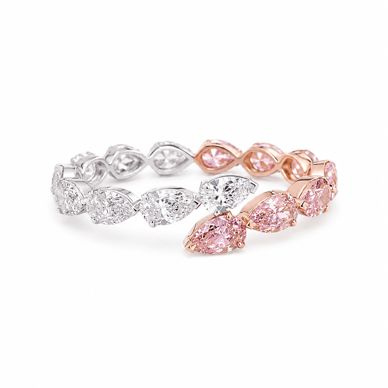 4 Carat Pear Shaped Pink Lab Grown Diamond Bypass Band