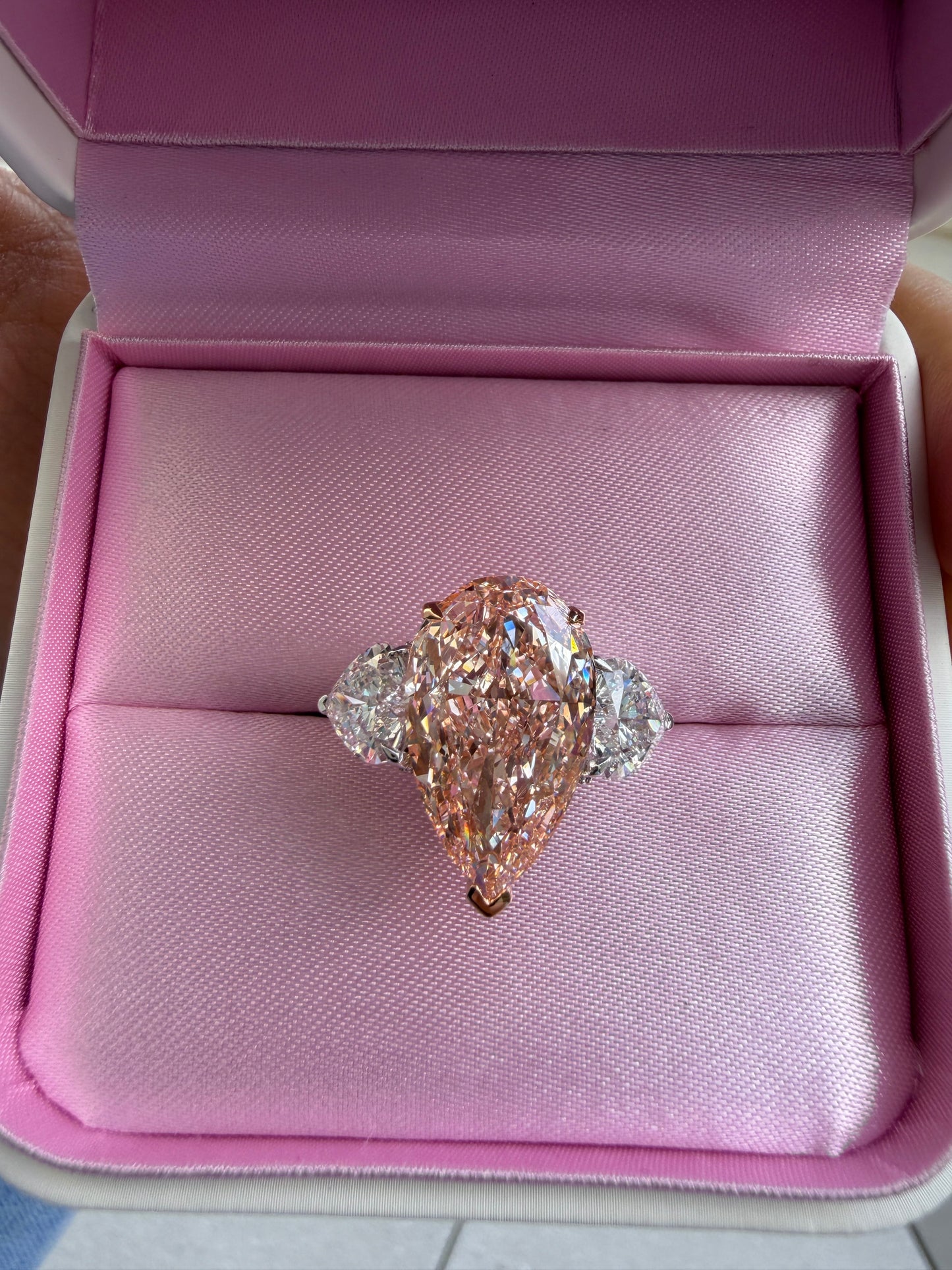 15.85 Carats Pear Shaped Fancy Vivid Pink High Jewelry Lab Grown Diamond Engagement Ring