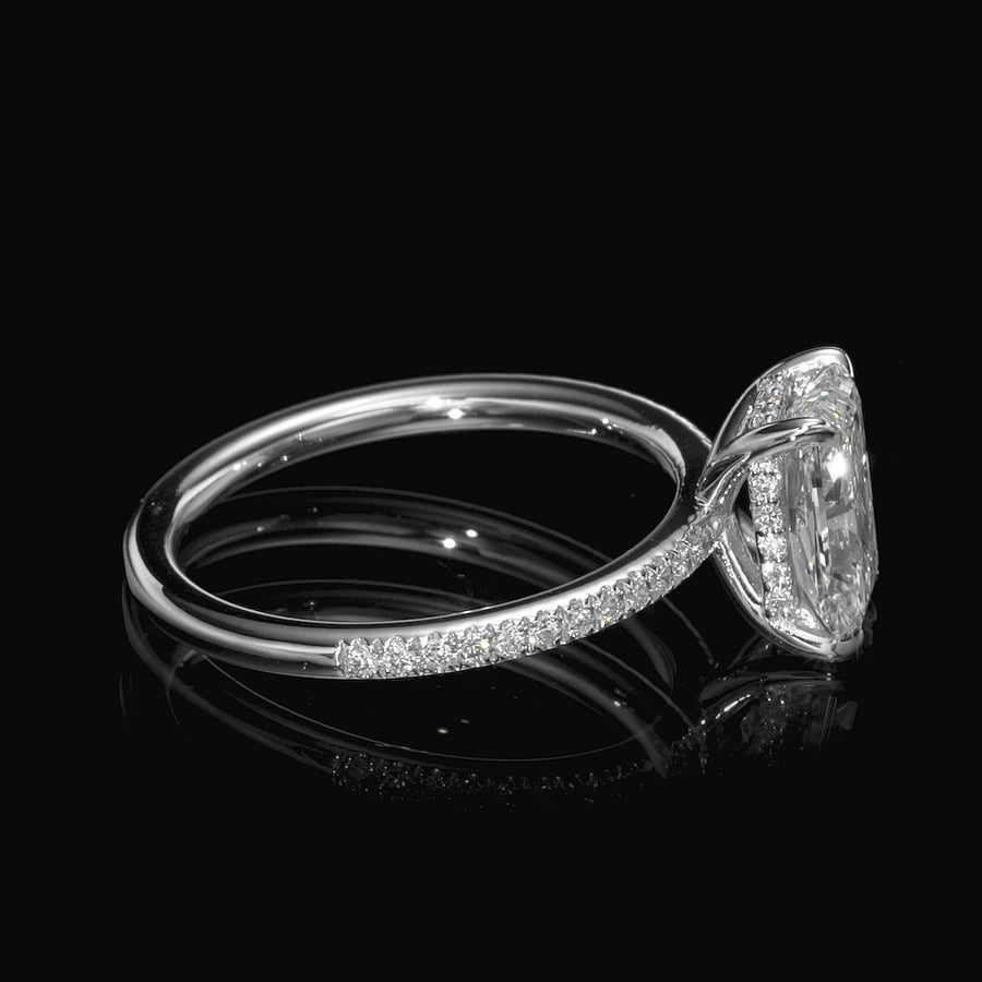1.88 Carats Lab Grown Radiant Cut Micropaved Side Stones Hidden Halo Diamond Engagement Ring