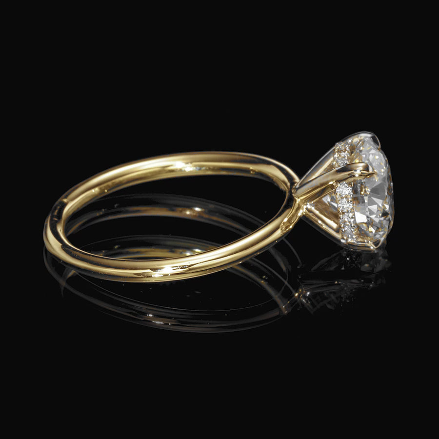 2.35 Carats Lab Grown Round Brilliant Cut Two Tone Solitaire Hidden Halo Diamond Engagement Ring